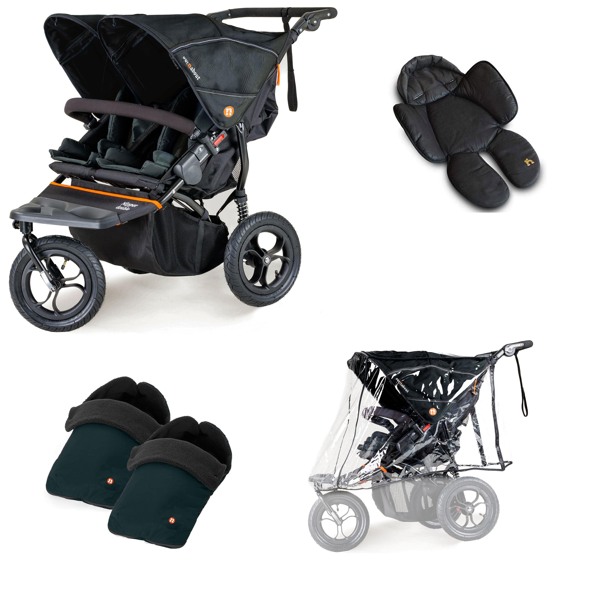 Out n About 3 Wheeler Pushchair Bundles Out n About Nipper Double Duo Comfort Kit in Forest Black 15765-DTN-COM-FBL