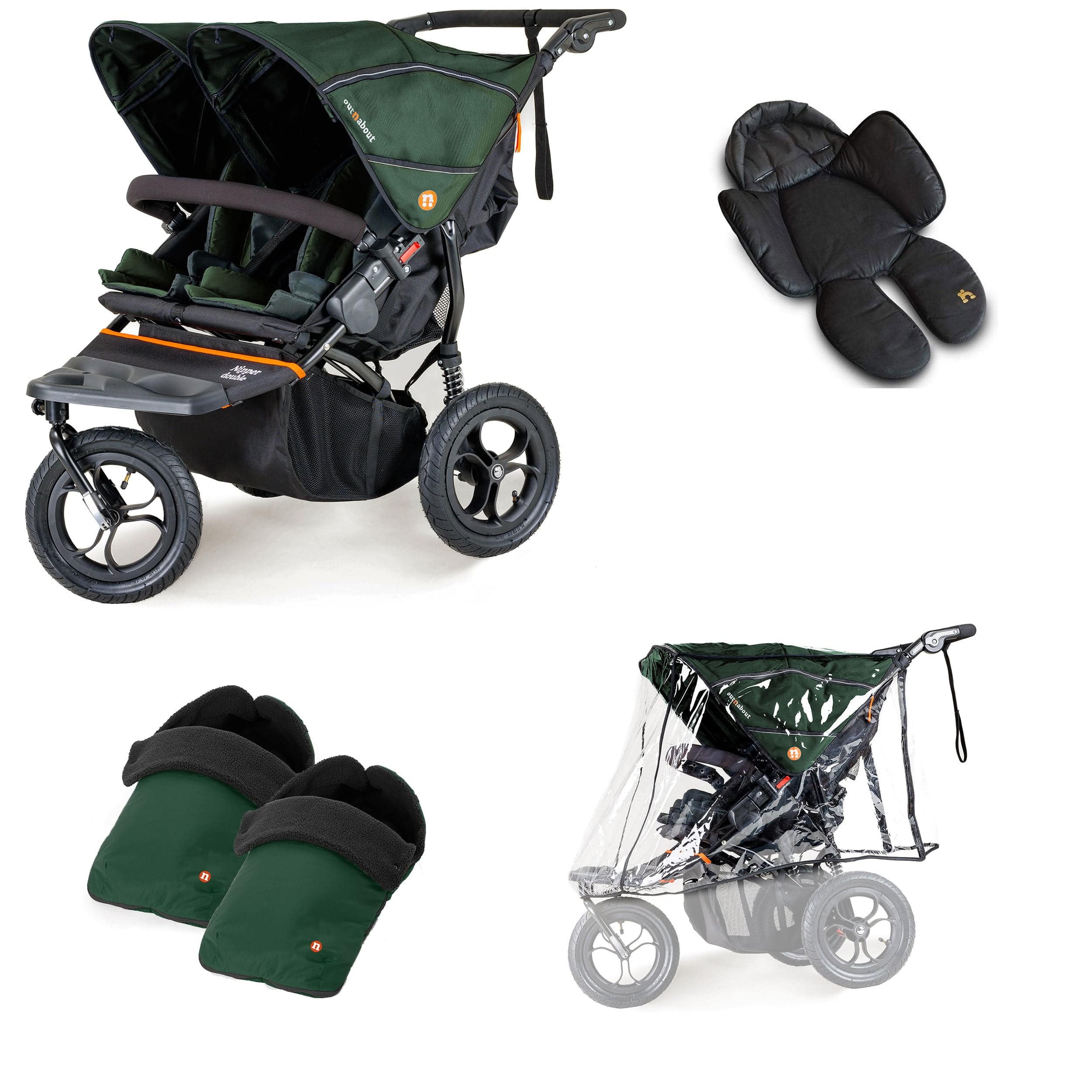Out n About 3 Wheeler Pushchair Bundles Out n About Nipper Double Duo Comfort Kit in Sycamore Green 15780-DTN-COM-GRE