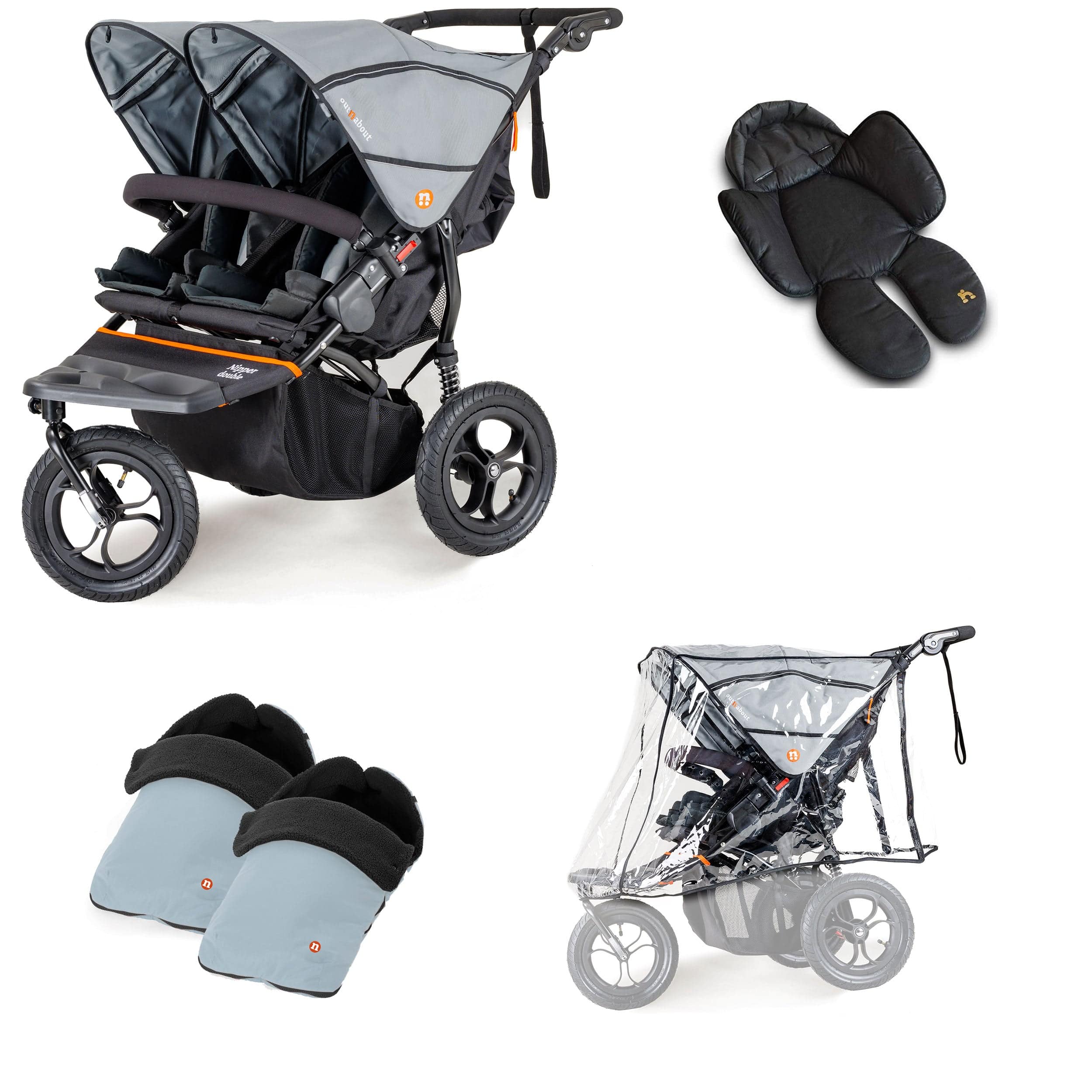Out n About 3 Wheeler Pushchair Bundles Out n About Nipper Double Duo Comfort Kit in Rock Salt Grey 15782-DTN-COM-RSG