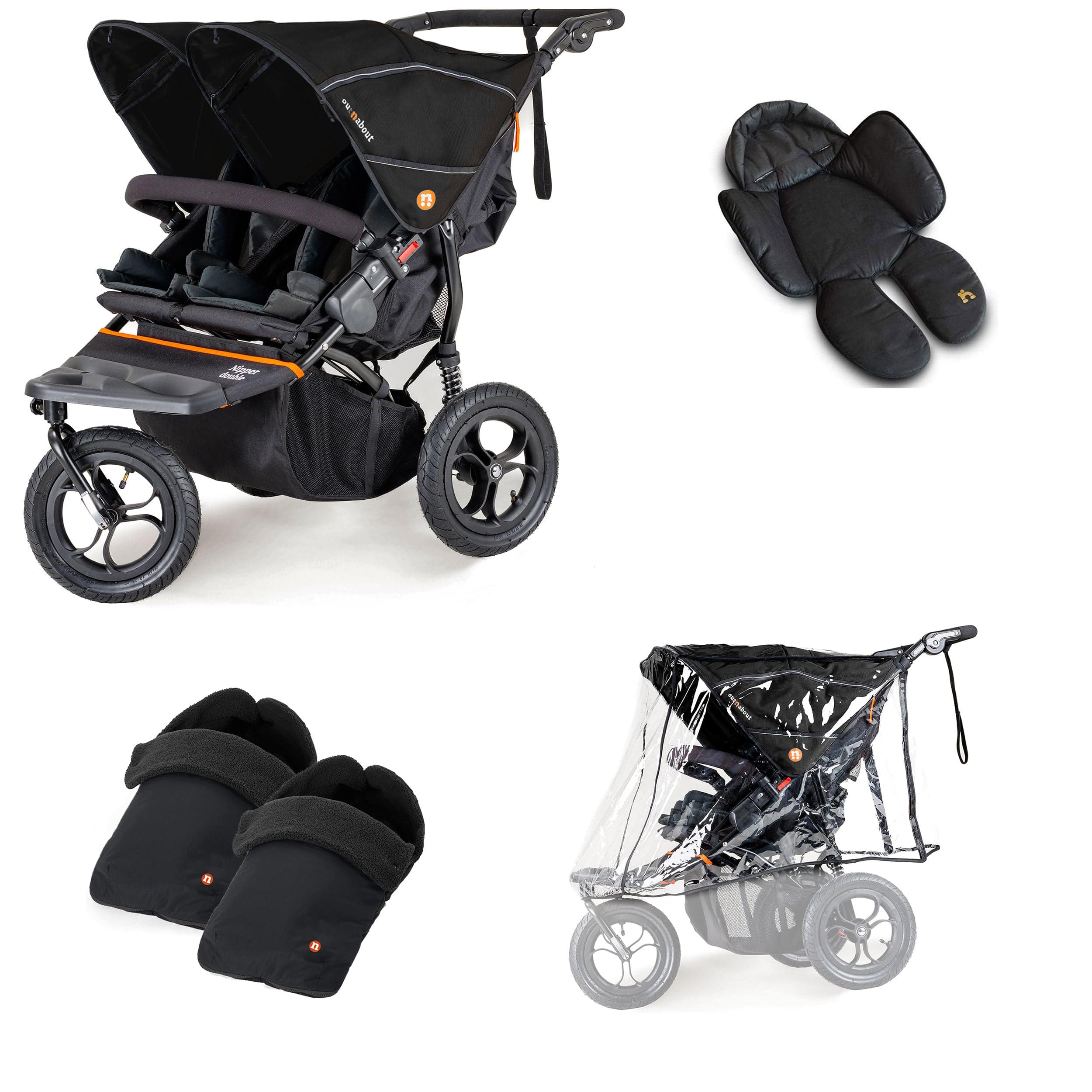 Out n About 3 Wheeler Pushchair Bundles Out n About Nipper Double Duo Comfort Kit in Summit Black 15788-DTN-COM-SBL