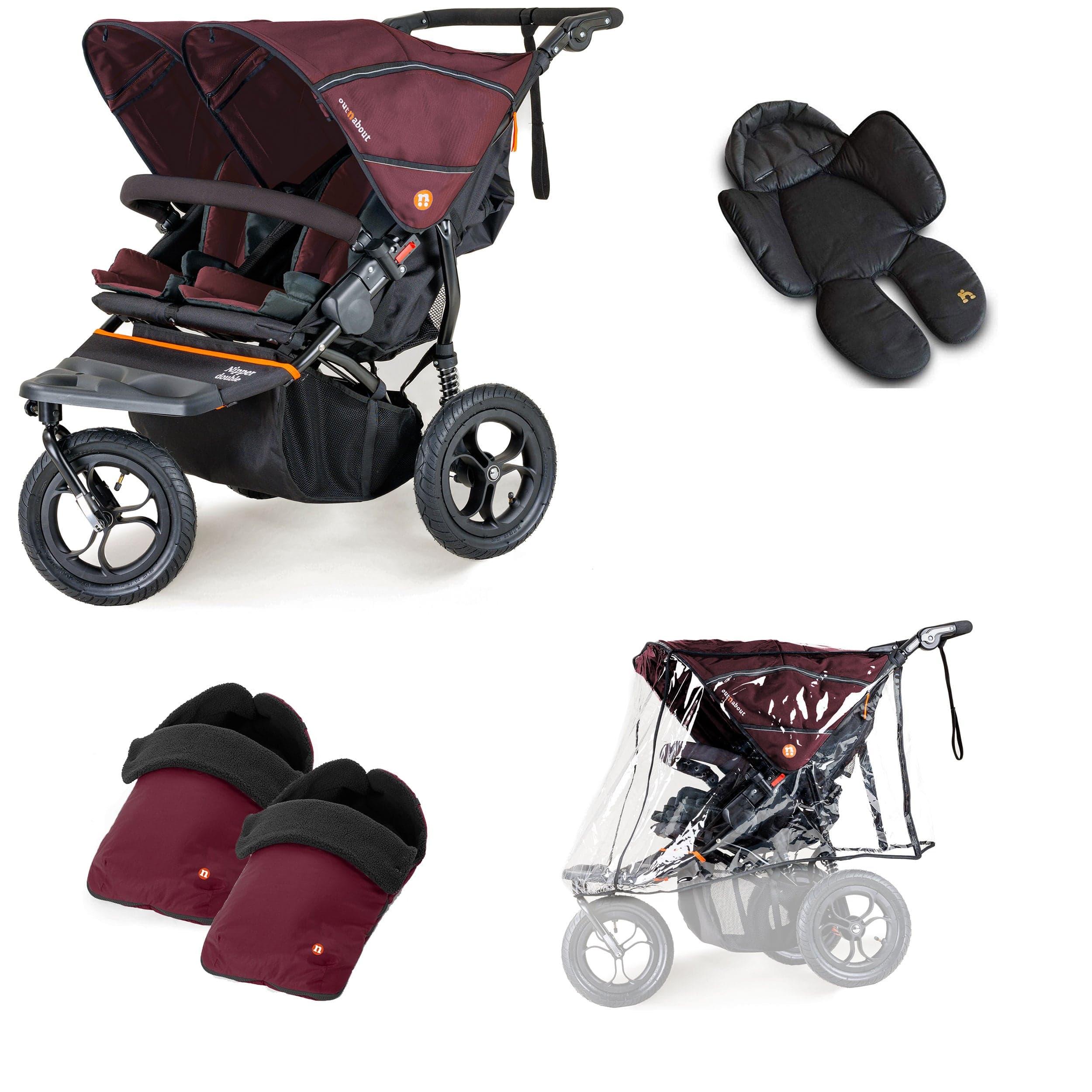 Out n About 3 Wheeler Pushchair Bundles Out n About Nipper Double Duo Comfort Kit in Brambleberry Red 15790-DTN-COM-RED