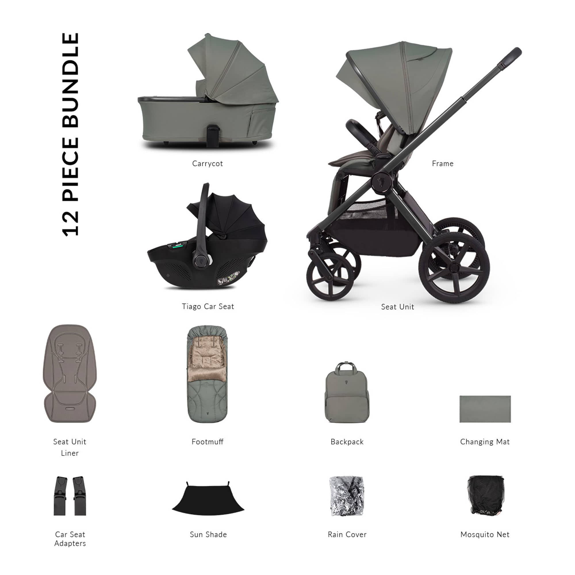 Venicci baby prams Venicci Tinum Upline 3 Comfort Bundle - Aloe 2001210313