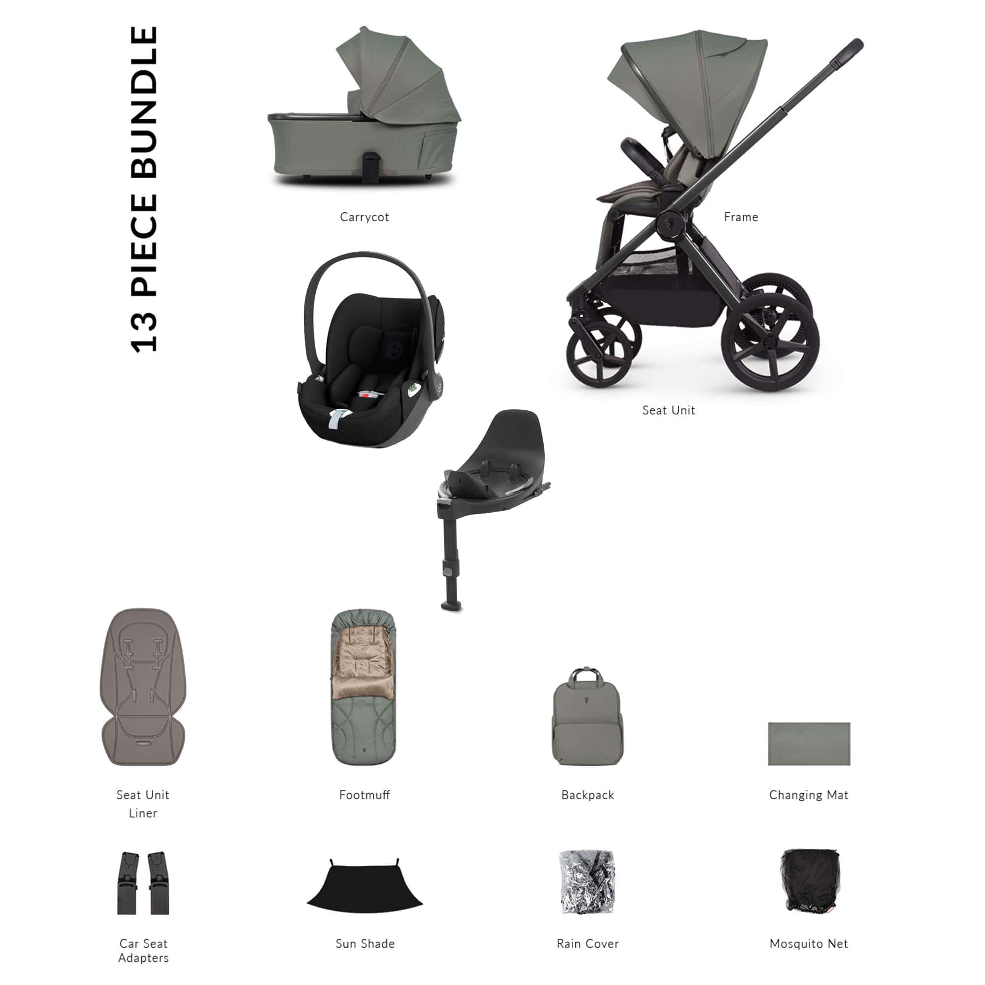 Venicci baby prams Venicci Tinum Upline 3 Cybex Luxury Bundle - Aloe 22763-ALO