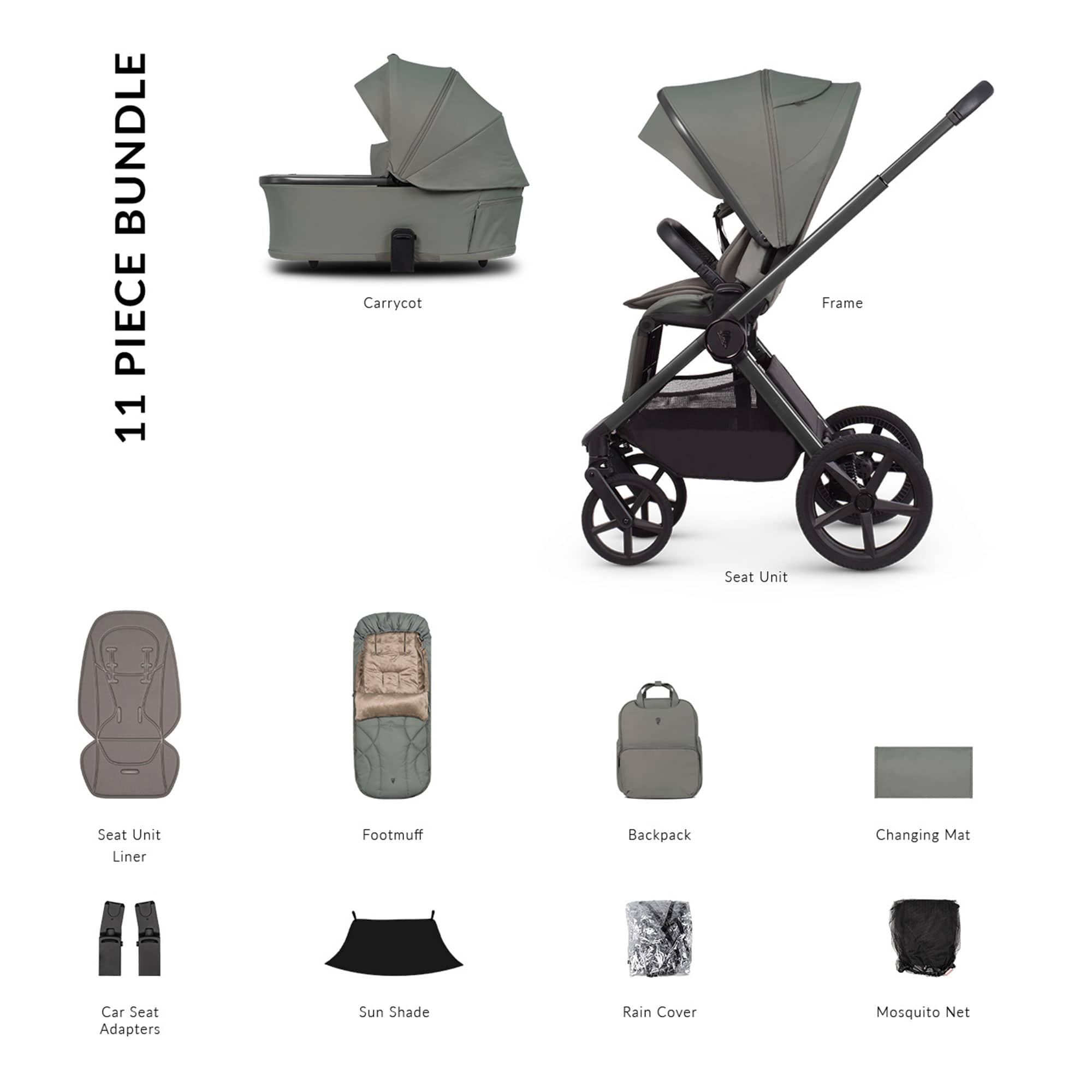 Venicci baby prams Venicci Tinum Upline 3 Essential Bundle - Aloe 2001210213