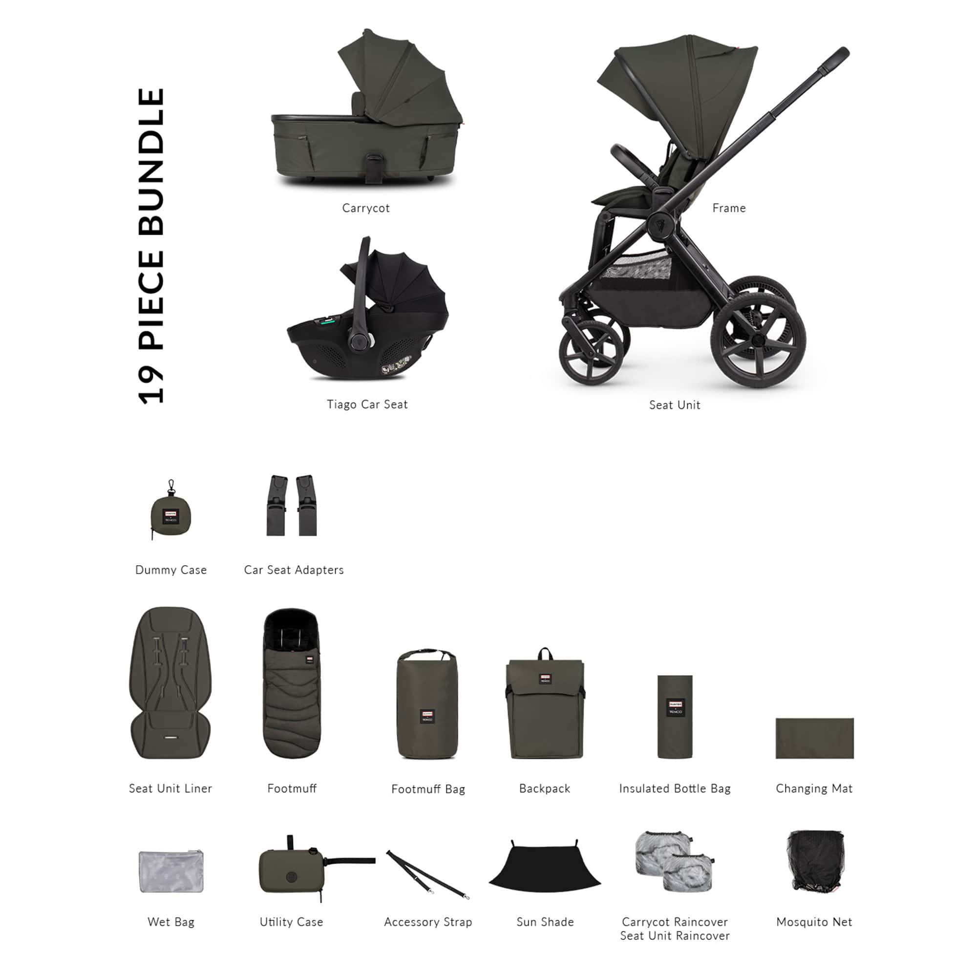 Venicci baby prams Venicci Tinum Upline 3 Hunter Comfort Bundle - Dark Olive