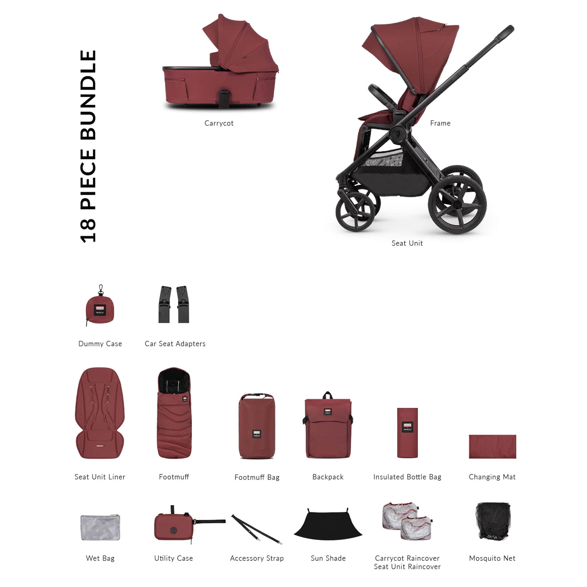 Venicci baby prams Venicci Tinum Upline 3 Hunter Essential Bundle - Red 2001510218