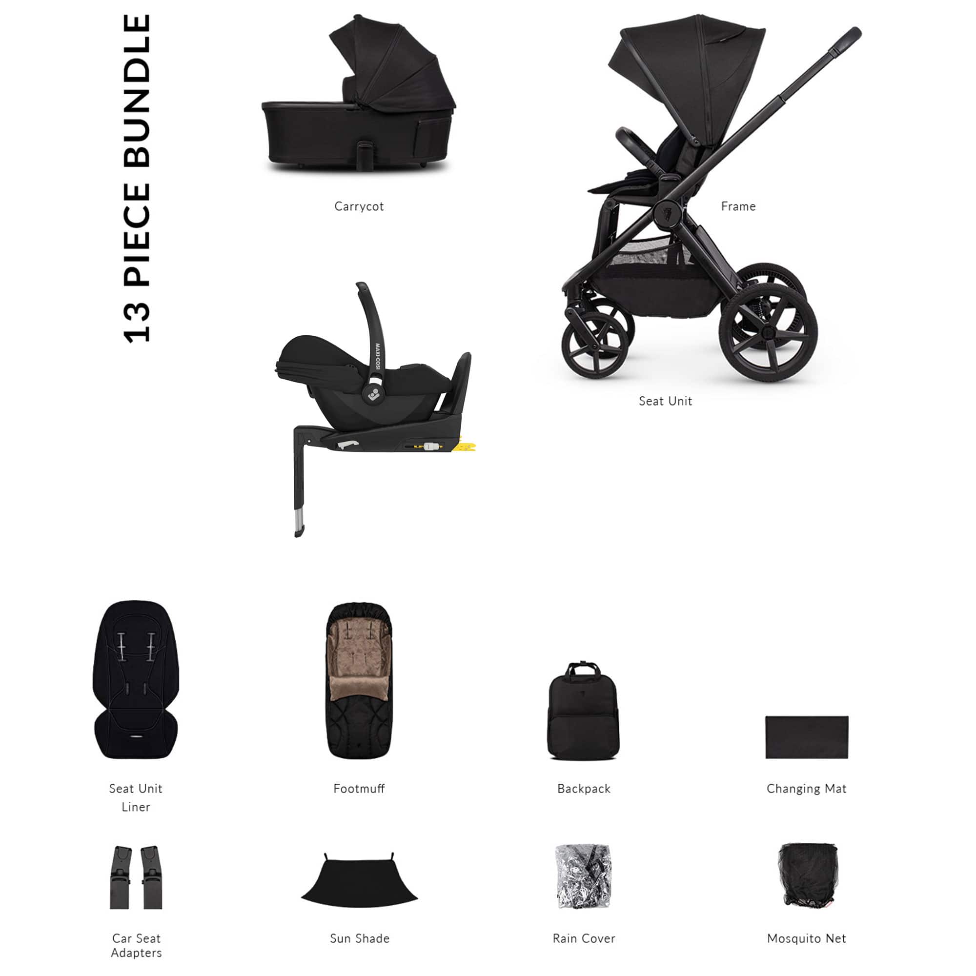 Venicci baby prams Venicci Tinum Upline 3 Maxi-Cosi Luxury Bundle - Onyx 22771-ONY