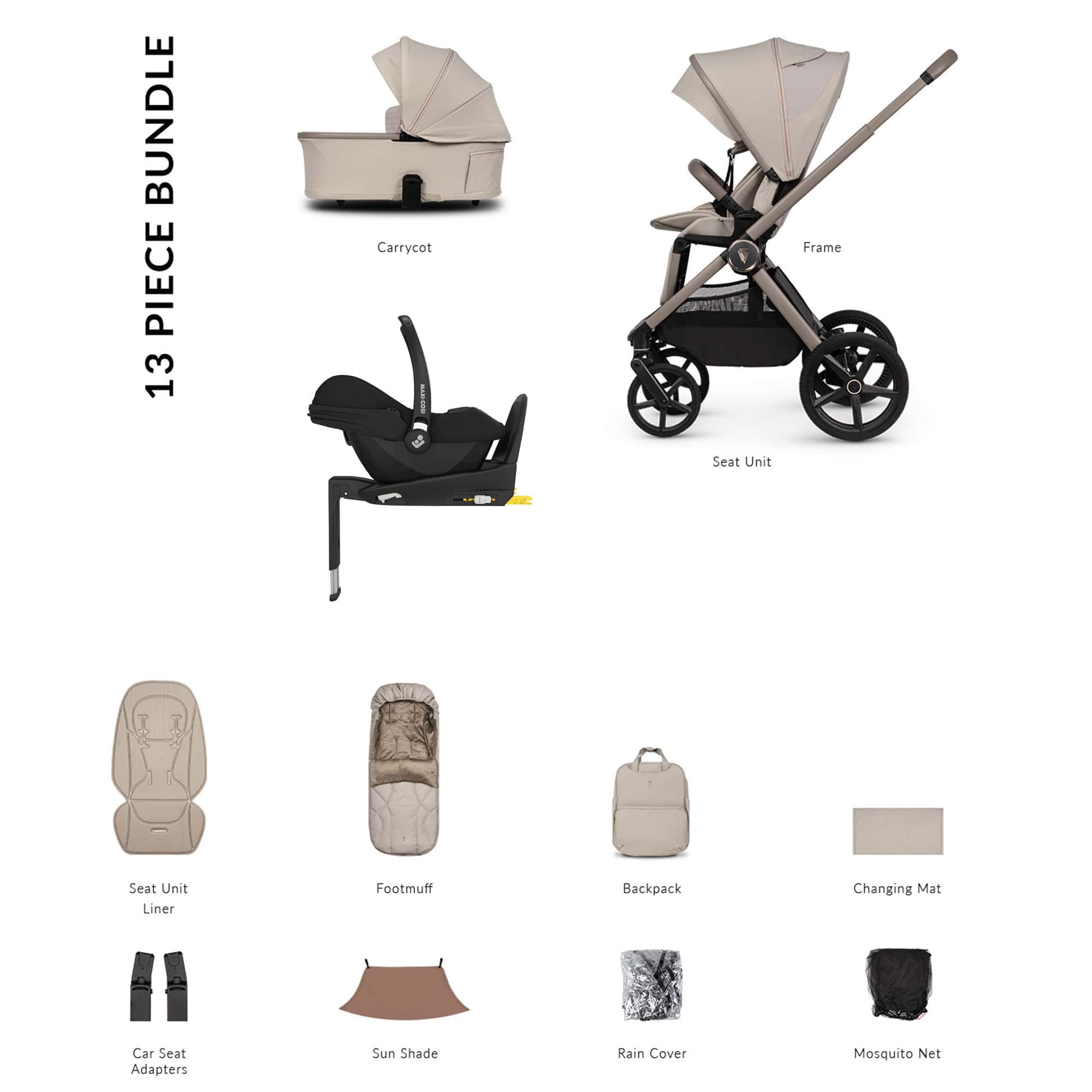 Venicci baby prams Venicci Tinum Upline 3 Maxi-Cosi Luxury Bundle - Pebble 22771-PEB