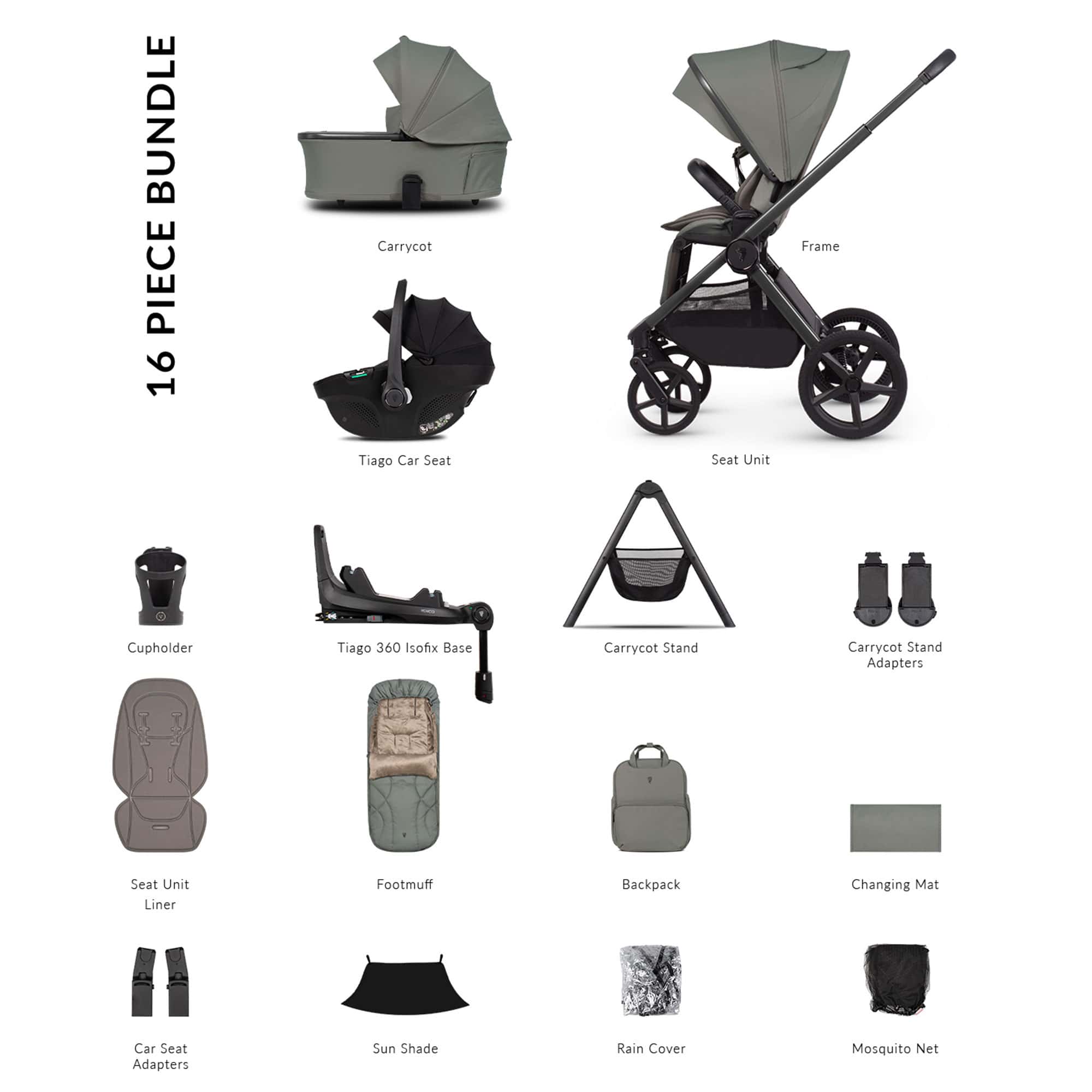 Venicci baby prams Venicci Tinum Upline 3 Ultimate Bundle - Aloe 2001210513