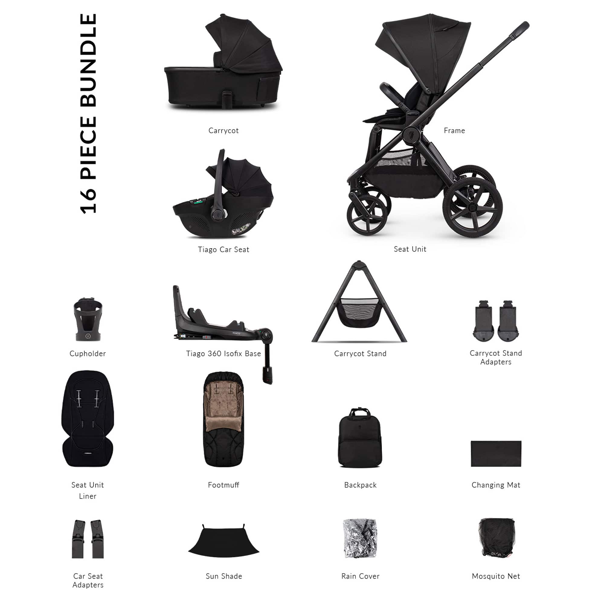 Venicci baby prams Venicci Tinum Upline 3 Ultimate Bundle - Onyx 2001210501