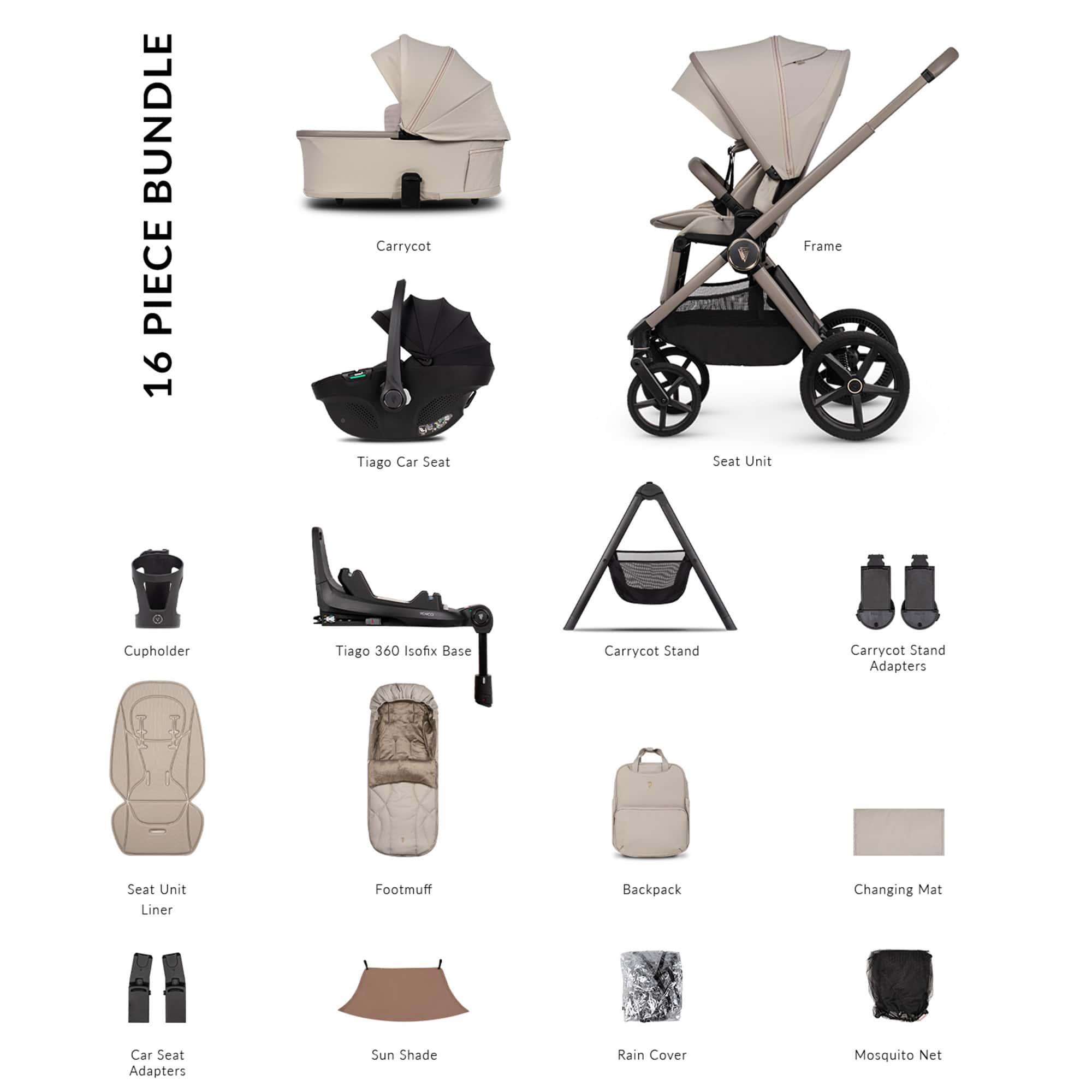 Venicci baby prams Venicci Tinum Upline 3 Ultimate Bundle - Pebble 2001210511
