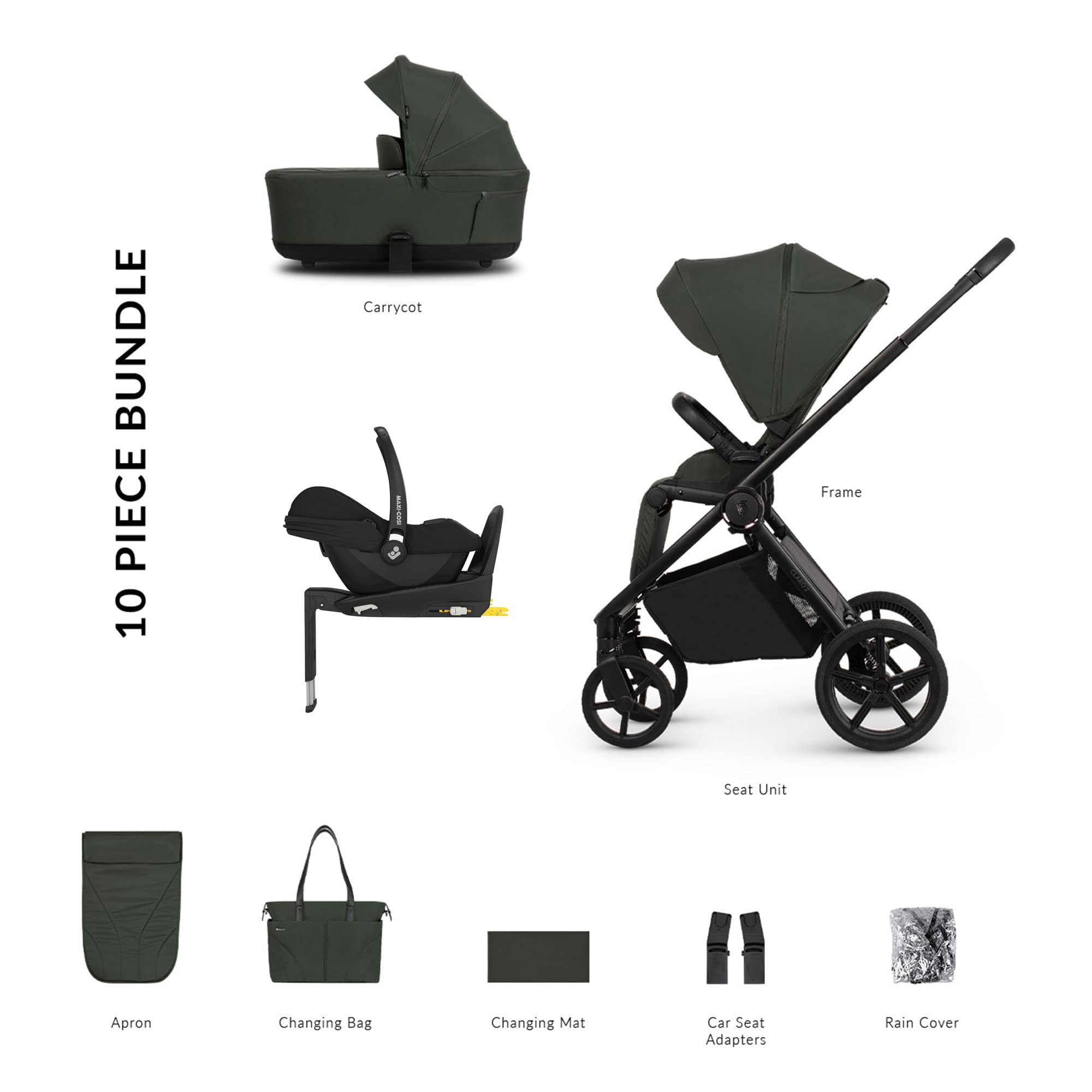 Venicci travel systems Venicci Claro 2 Maxi-Cosi Luxury Bundle - Forest 22788-FOR