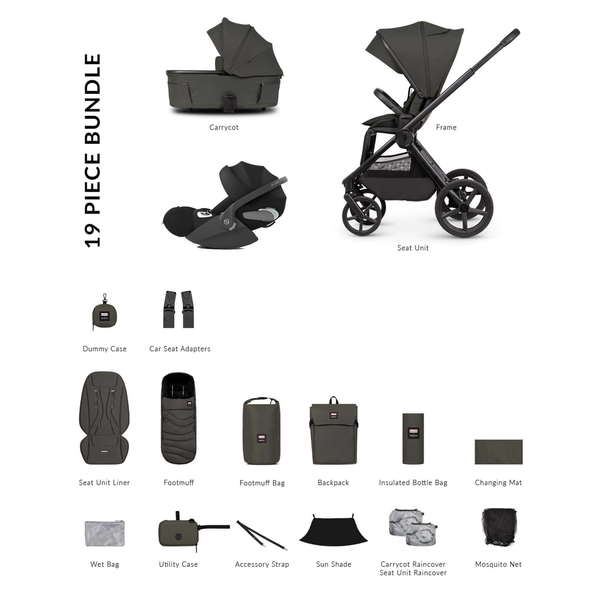 Venicci travel systems Venicci Tinum Upline 3 Hunter Comfort Cybex Travel System - Dark Olive