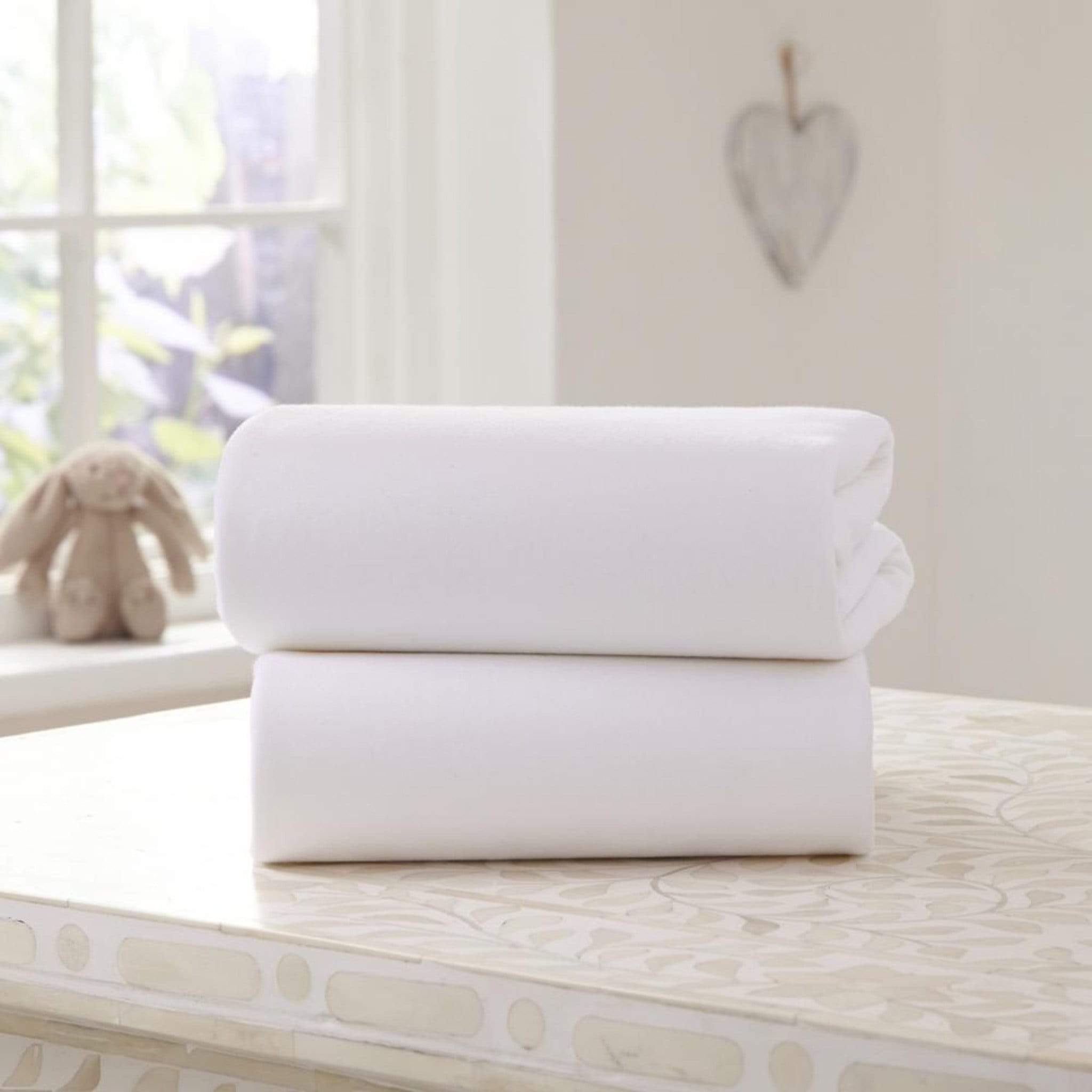 Clair De Lune cot bed sheets Clair De Lune 2 Pack Universal Bedside Crib Fitted Sheets White CL5957WE