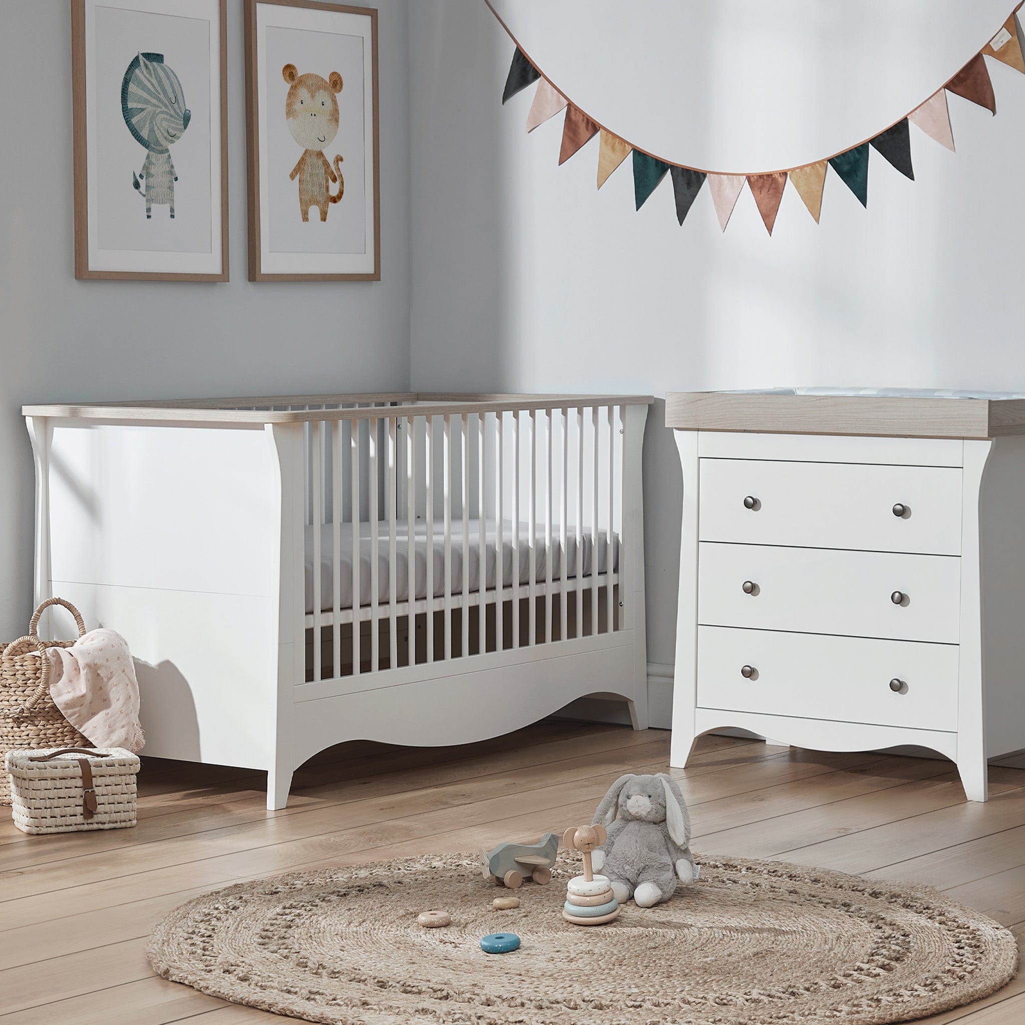 CuddleCo Nursery Room Sets CuddleCo Clara 2Pc Cot Bed Set in White & Ash