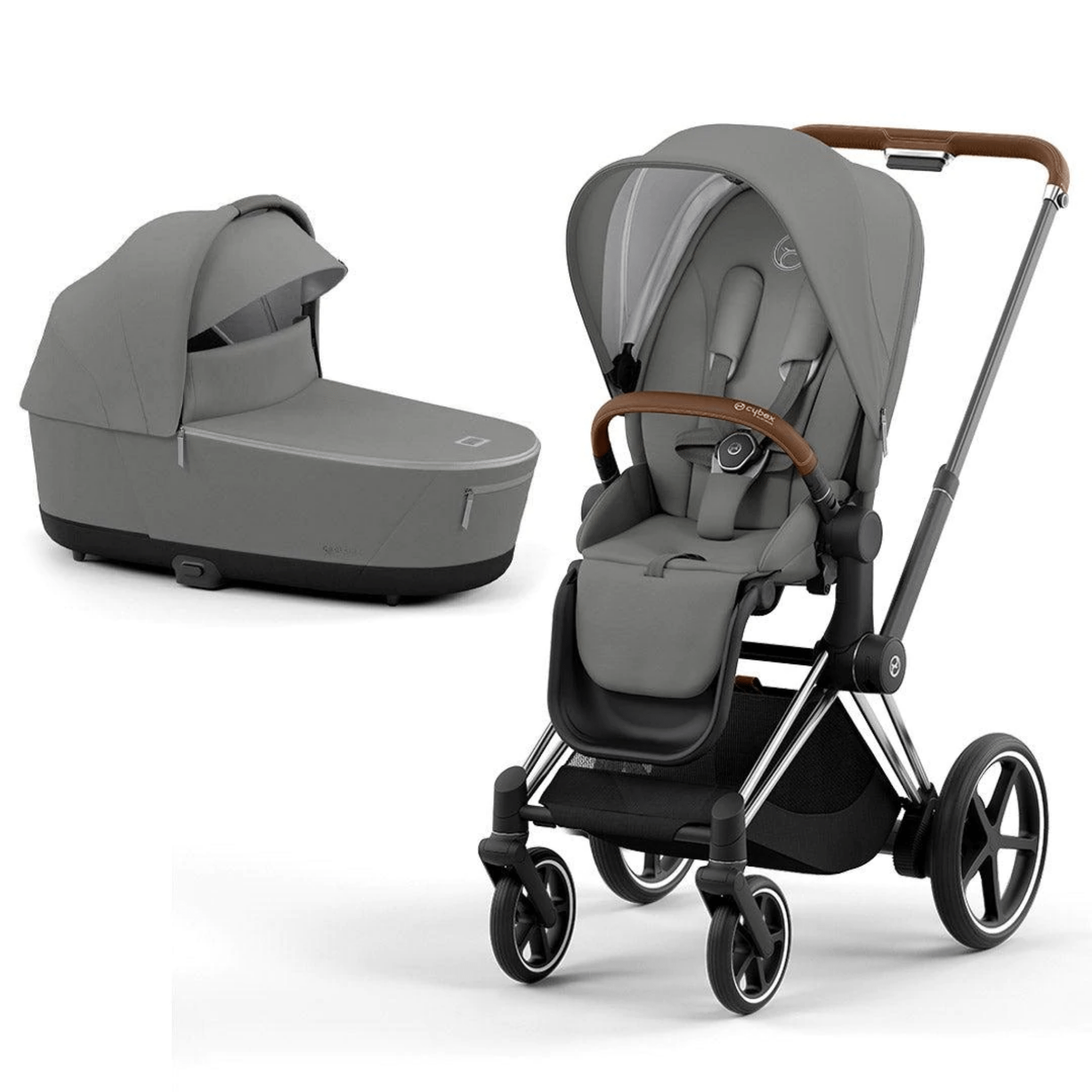 Cybex baby pushchairs Cybex e-Priam & Lux Cot (2022) in Soho Grey 11326-CH-BRN-SOH