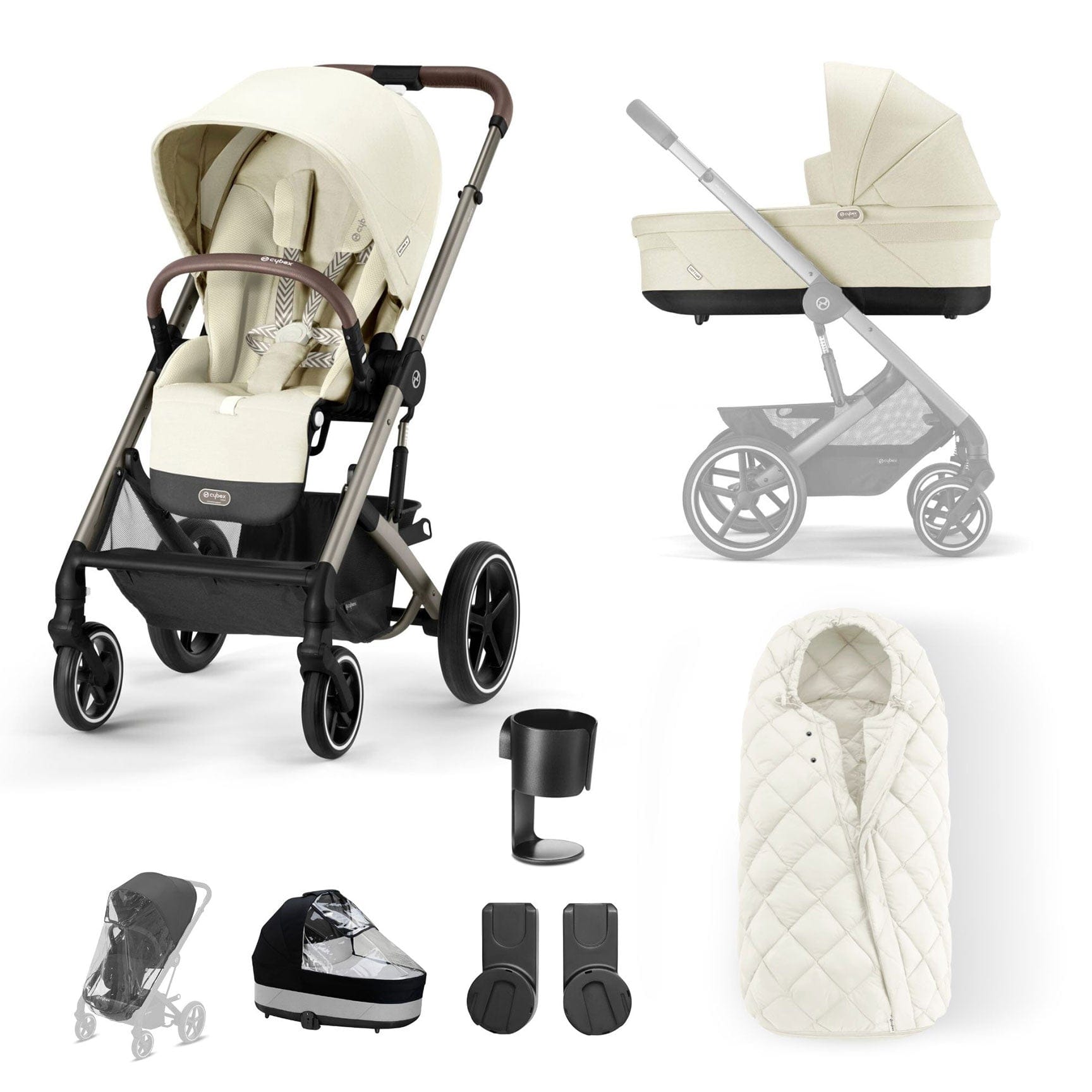 Cybex Baby Strollers Cybex Balios S Lux Essential Bundle - Taupe/Seashell Beige 12752-TPE-SEA-BEI