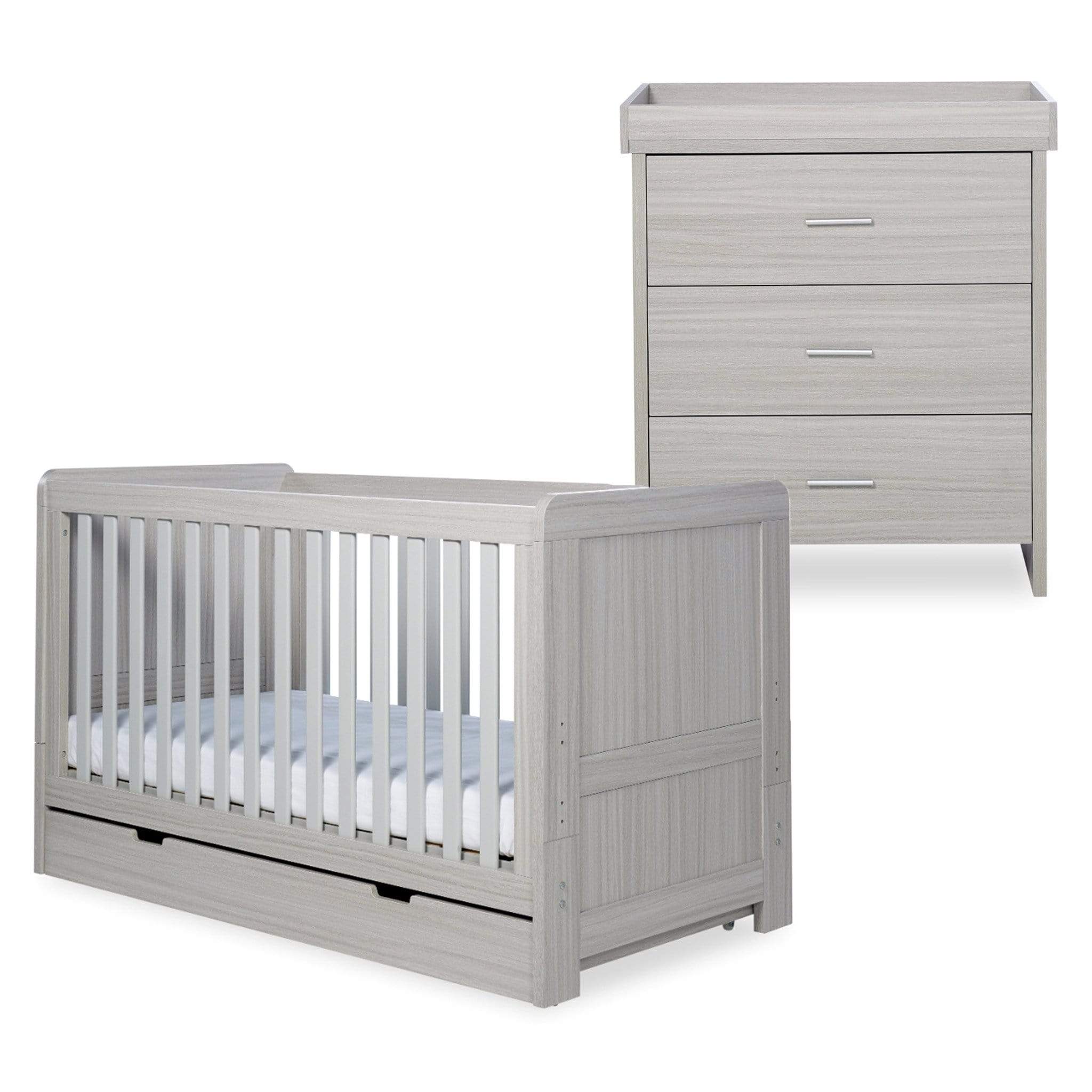 Ickle Bubba cot bed room sets Ickle Bubba Pembrey Cotbed, Under Drawer & Changing Unit Ash Grey