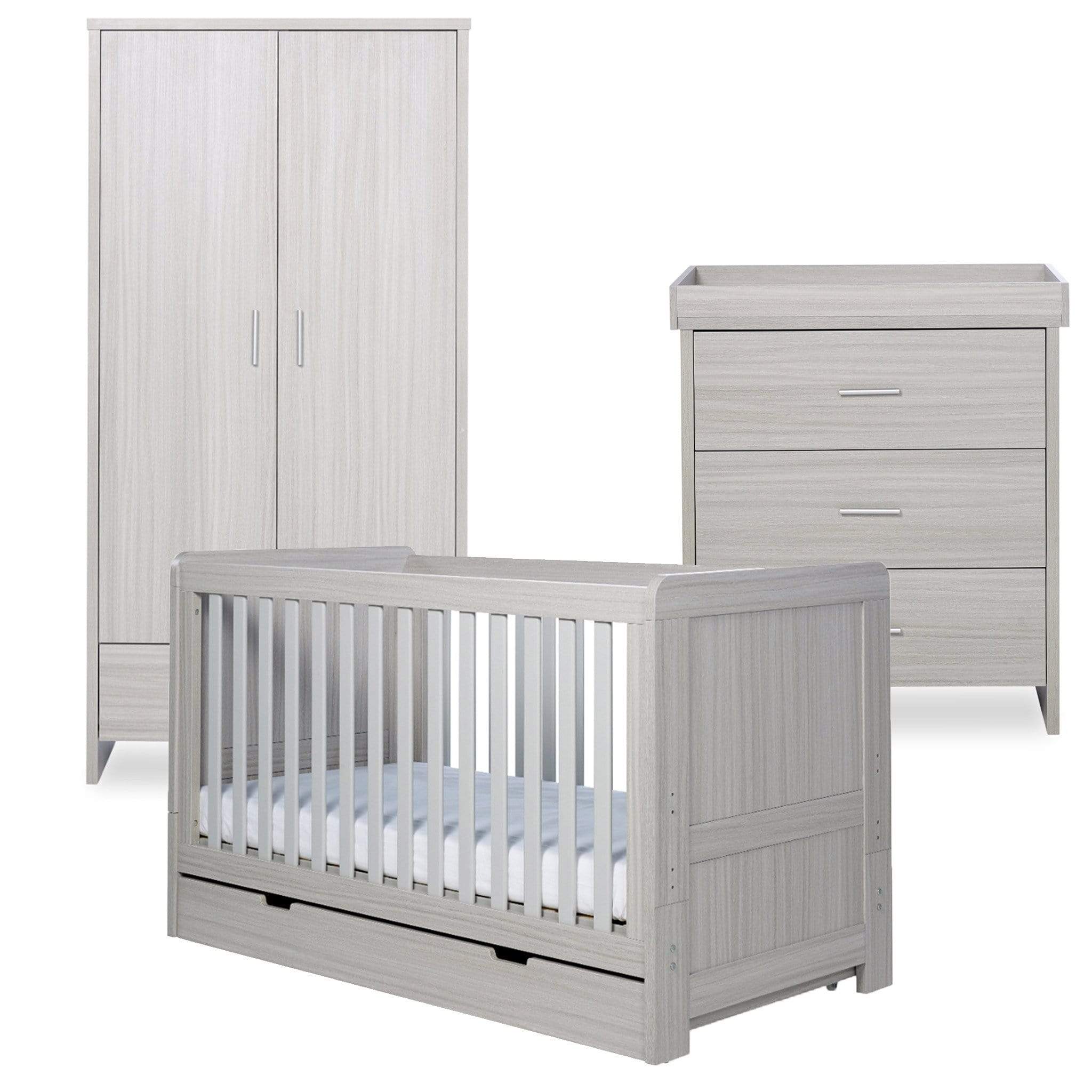 Ickle Bubba cot bed room sets Ickle Bubba Pembrey 3 Piece Nursery Room Set & Under Drawer Ash Grey