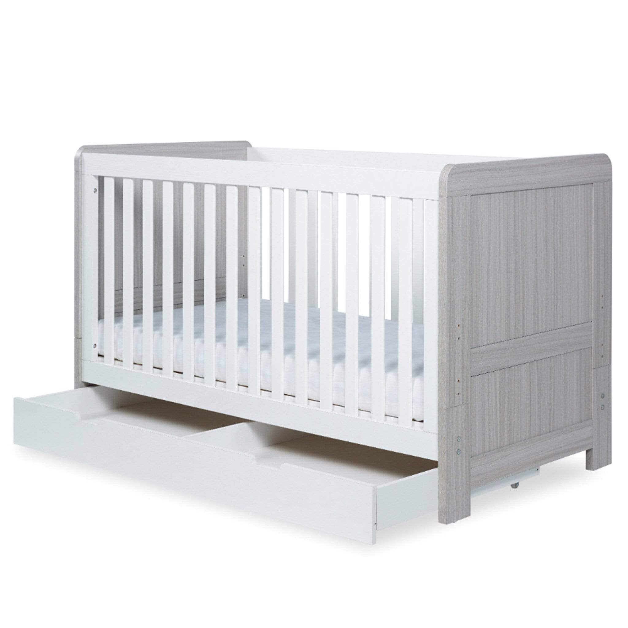 Ickle Bubba Cot Beds Ickle Bubba Pembrey Cotbed & Under Drawer Ash Grey & White