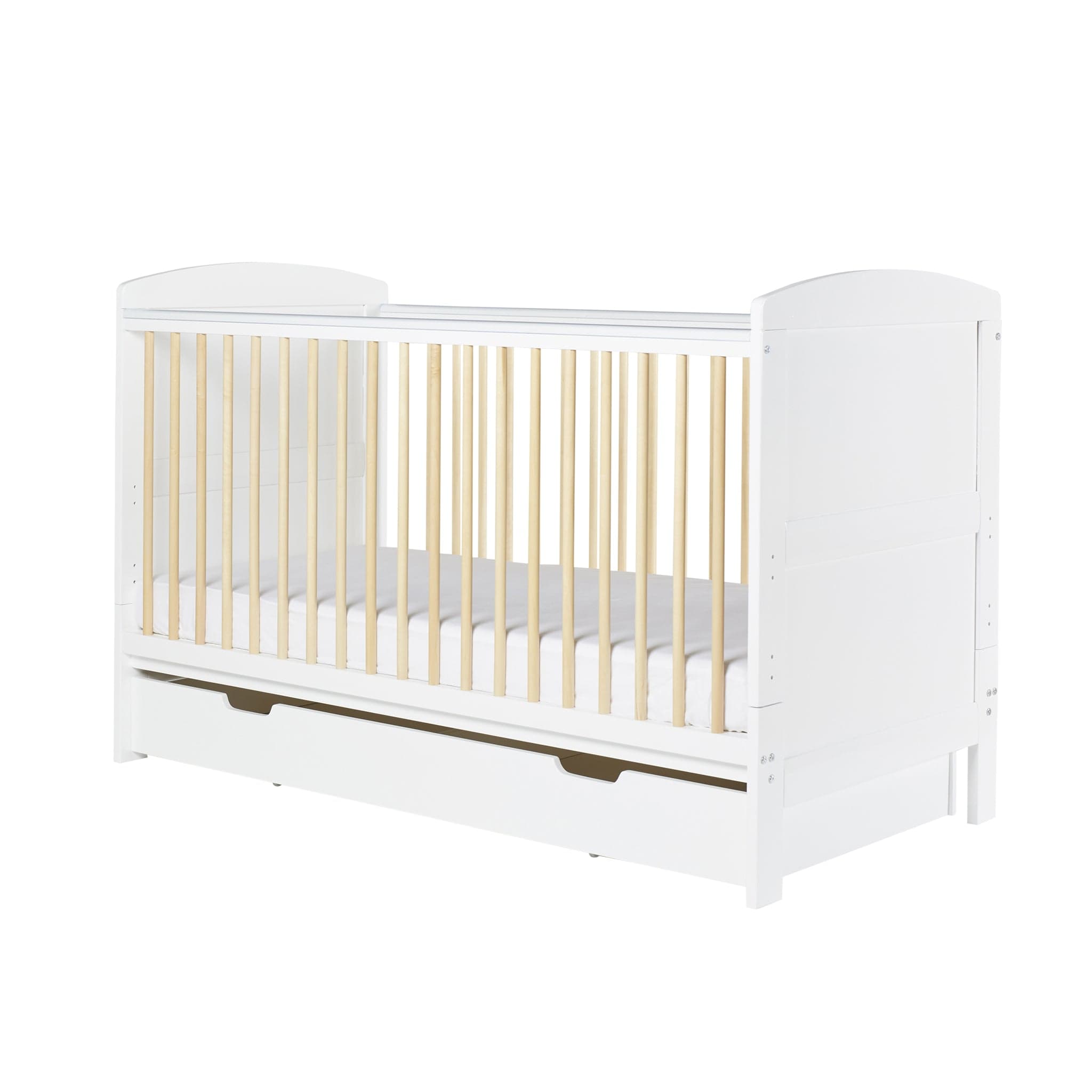 Ickle Bubba Cot Beds Ickle Bubba Coleby Classic Cot Bed with Drawer and Open Changer Scandi White