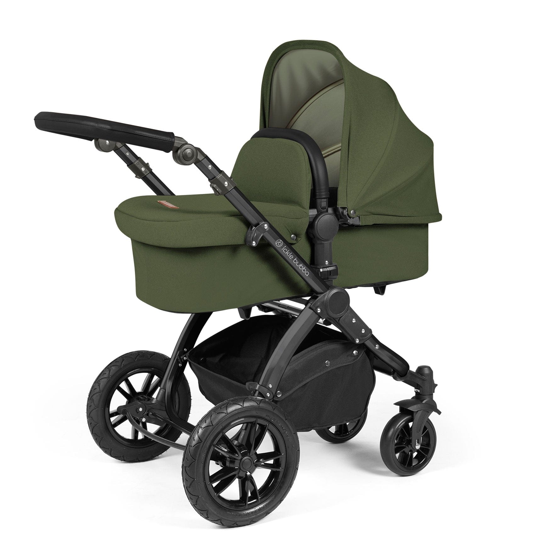 Ickle Bubba travel systems Ickle Bubba Stomp Luxe 2 in 1 Plus Pushchair & Carrycot - Black/Woodland/Black 10-003-001-138