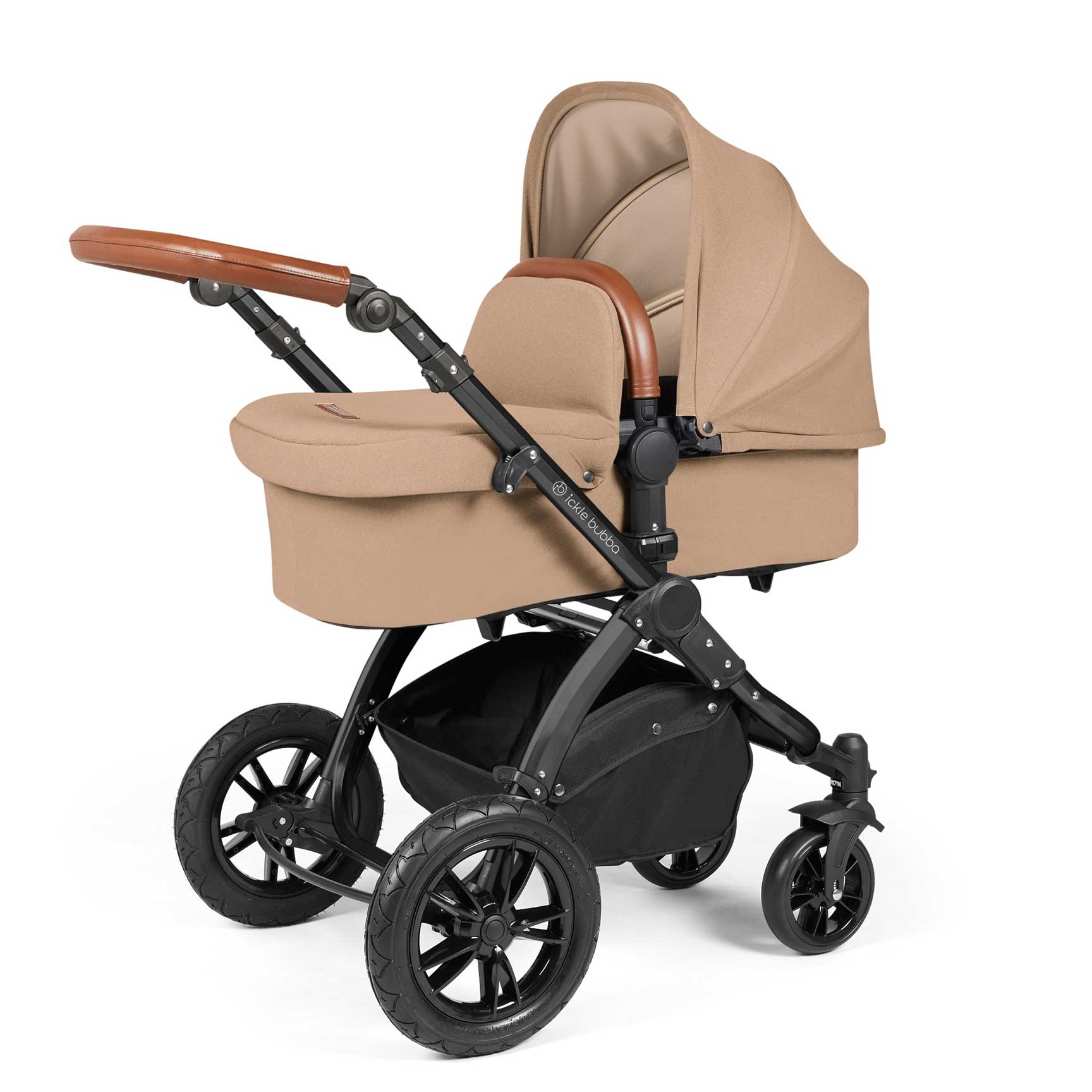 Ickle Bubba travel systems Ickle Bubba Stomp Luxe 2 in 1 Plus Pushchair & Carrycot - Black/Desert/Tan 10-003-001-209