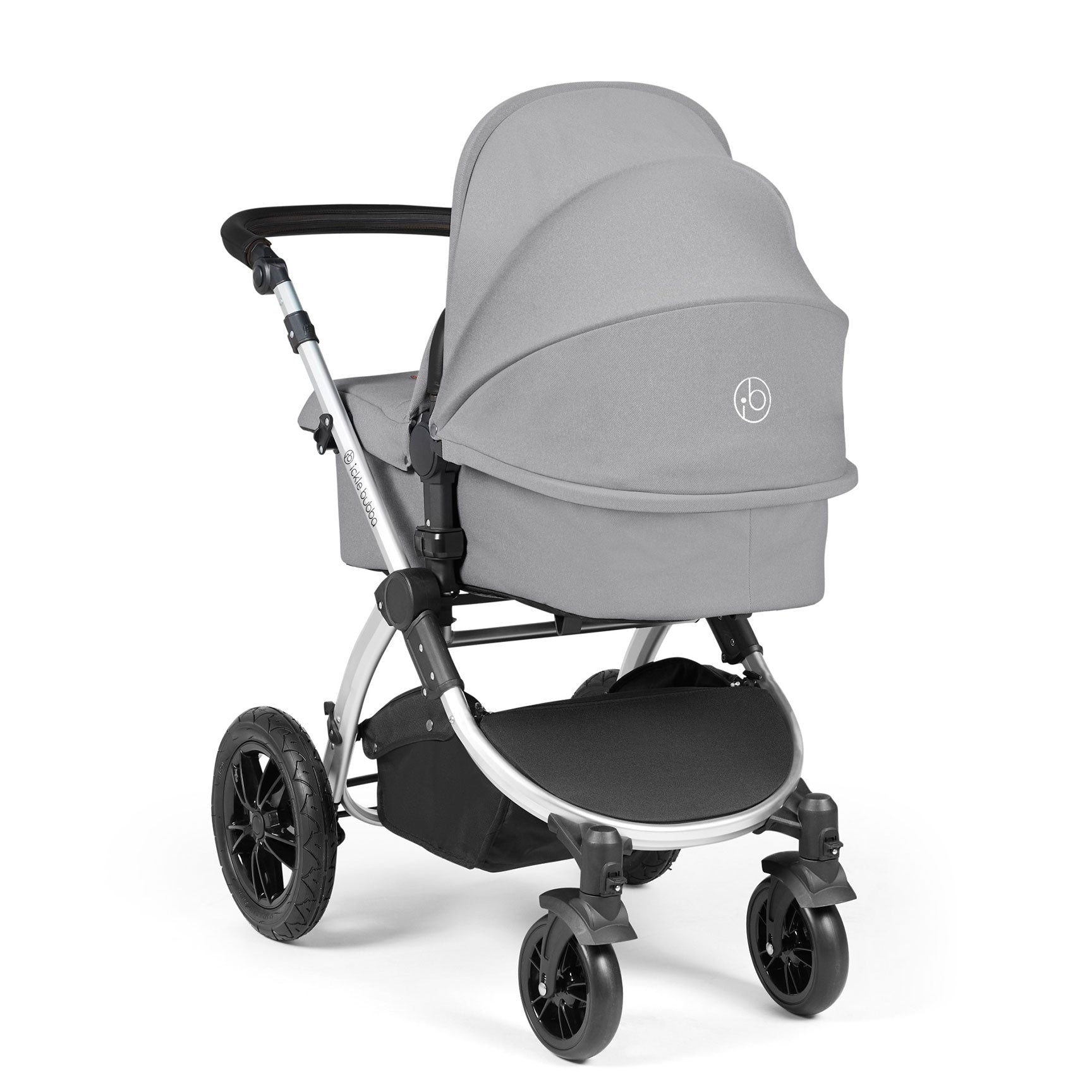 Ickle Bubba travel systems Ickle Bubba Stomp Luxe 2 in 1 Plus Pushchair & Carrycot - Silver/Pearl Grey/Black 10-003-001-259