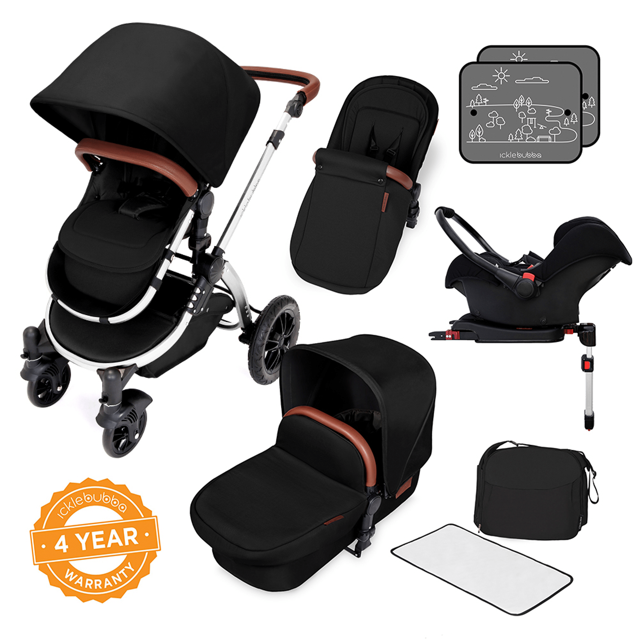 Ickle Bubba travel systems Ickle Bubba Stomp V4 Galaxy Travel System With Base Chrome/Midnight 10-004-200-027