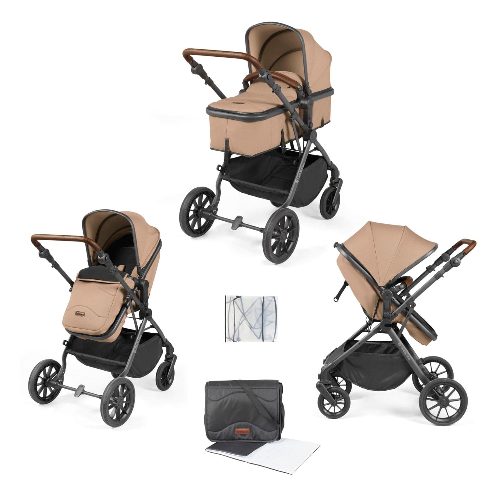 Ickle Bubba travel systems Ickle Bubba Cosmo 2 in 1 Plus Carrycot & Pushchair - Gun metal/Desert 10-007-001-136