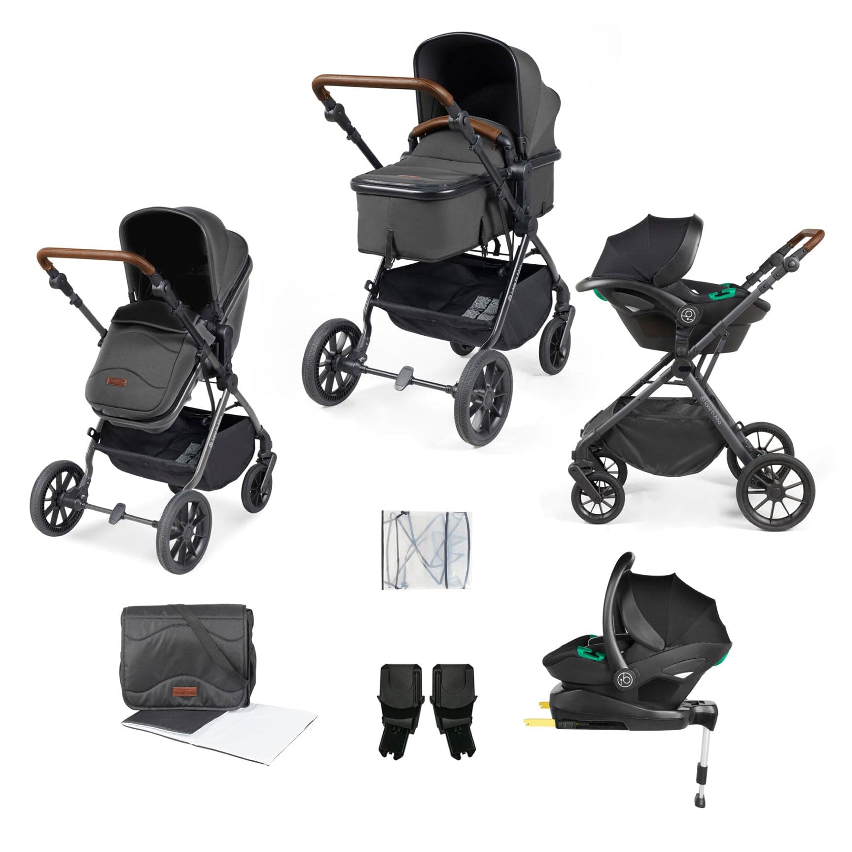 Ickle Bubba travel systems Ickle Bubba Cosmo All-in-One I-Size Travel System with Isofix Base - Black/Graphite Grey 10-007-300-007