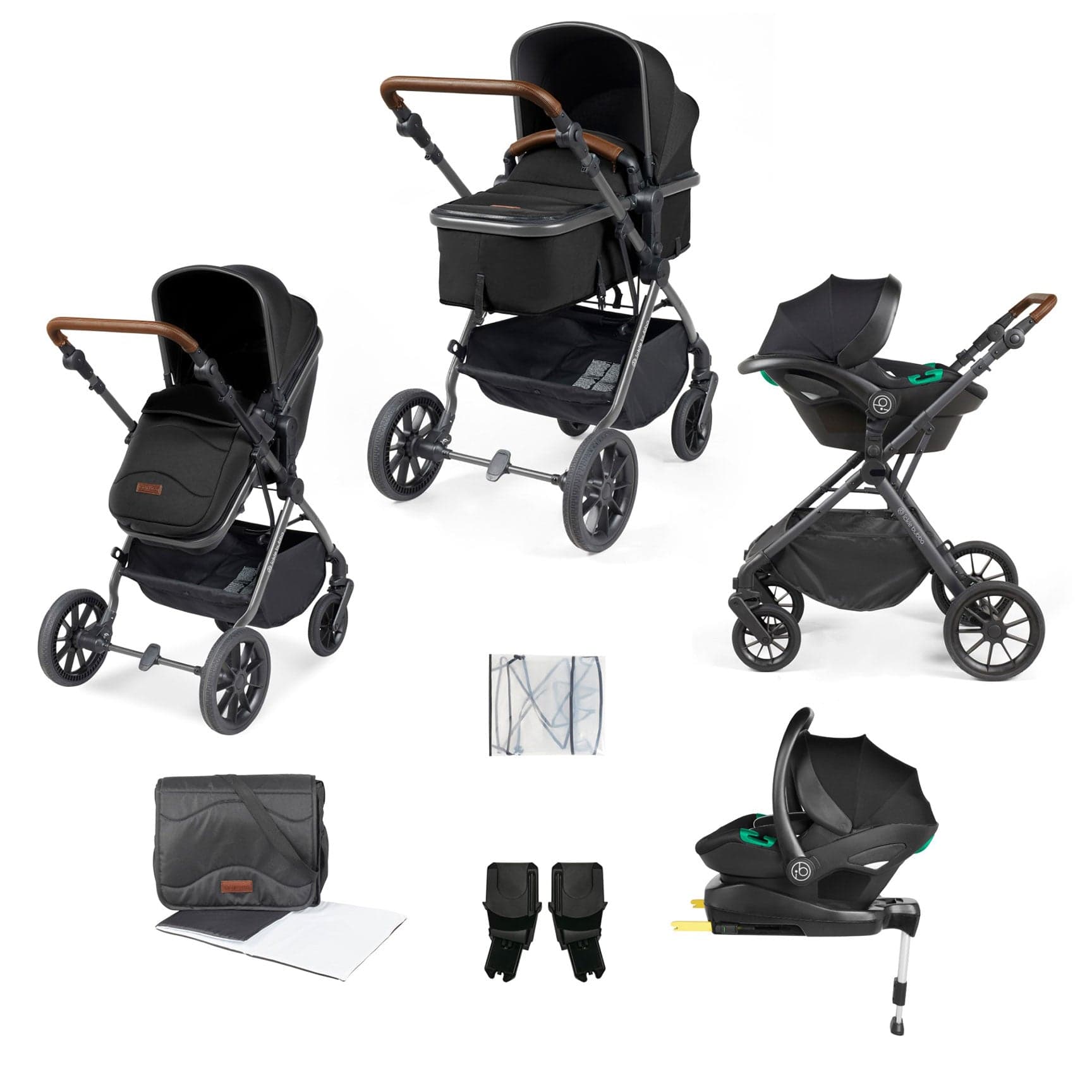 Ickle Bubba travel systems Ickle Bubba Cosmo All-in-One I-Size Travel System with Isofix Base - Black/Gun Metal 10-007-300-135