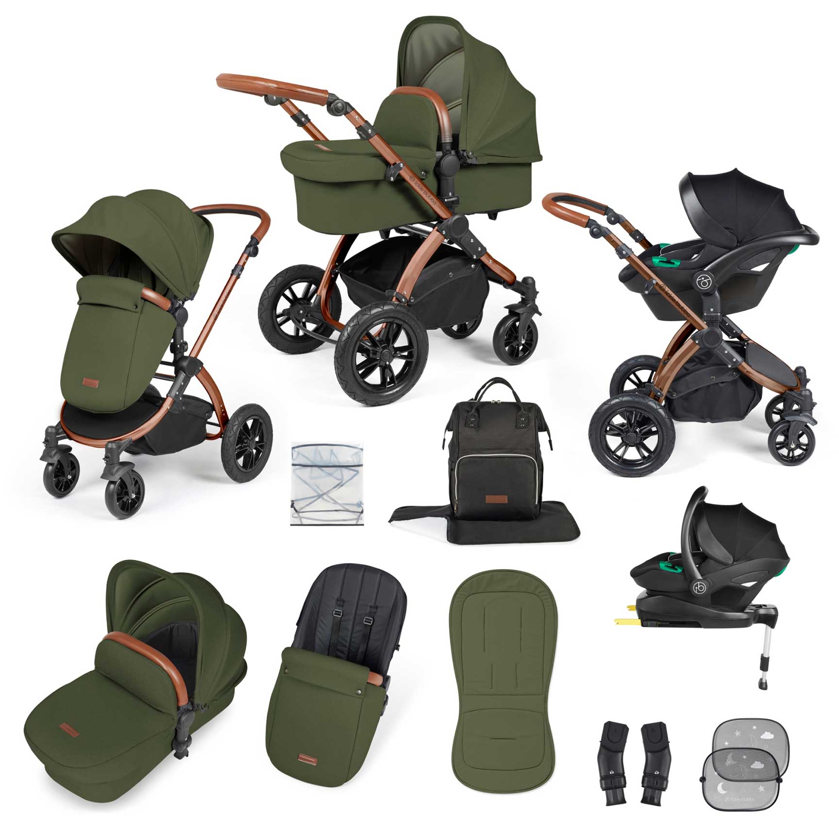 Ickle Bubba travel systems Ickle Bubba Stomp Luxe All-in-One Travel System with Isofix Base - Black/Woodland/Tan 10-011-300-137