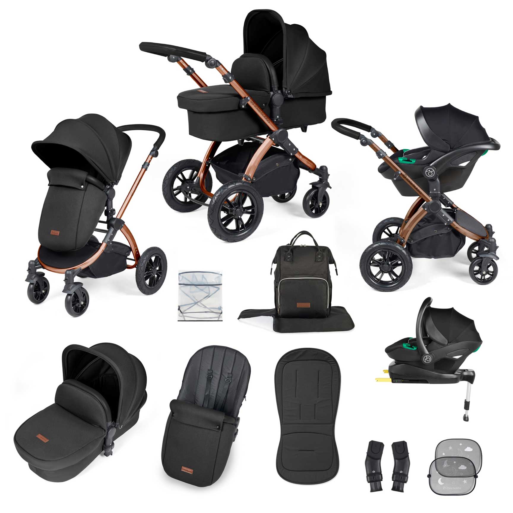 Ickle Bubba travel systems Ickle Bubba Stomp Luxe All-in-One Travel System with Isofix Base - Bronze/Midnight/Black 10-011-300-139