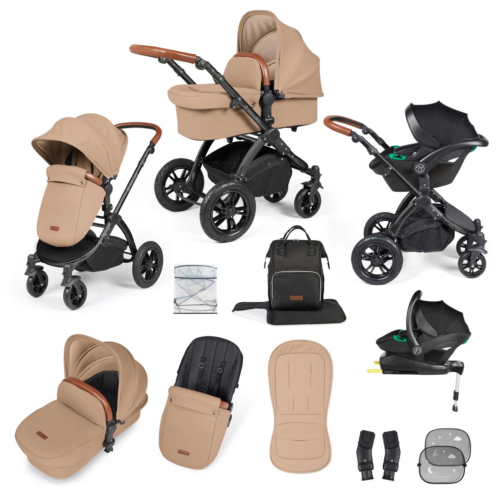 Ickle Bubba travel systems Ickle Bubba Stomp Luxe All-in-One Travel System with Isofix Base - Black/Desert/Tan 10-011-300-209