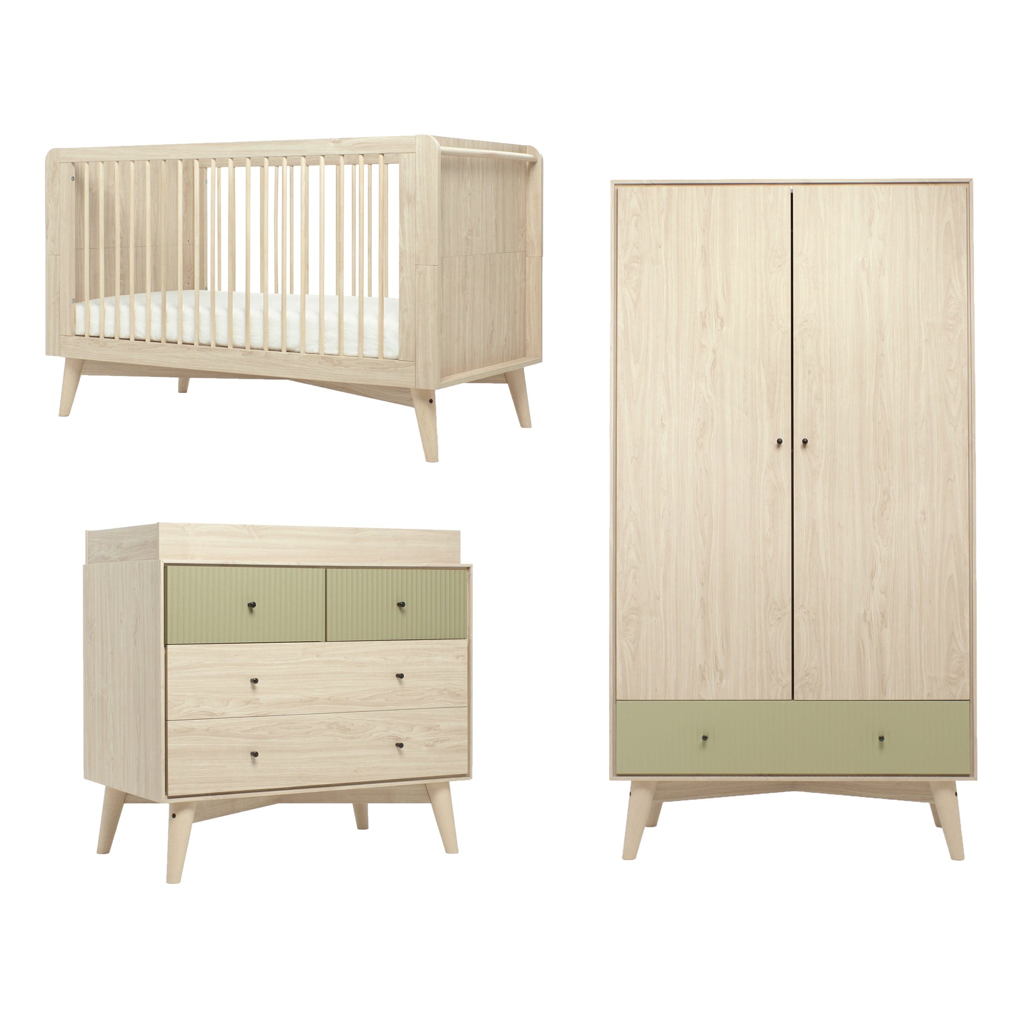 Mamas & Papas cot bed room sets Mamas & Papas Coxley 3 Piece Cotbed Range in Natural/Olive