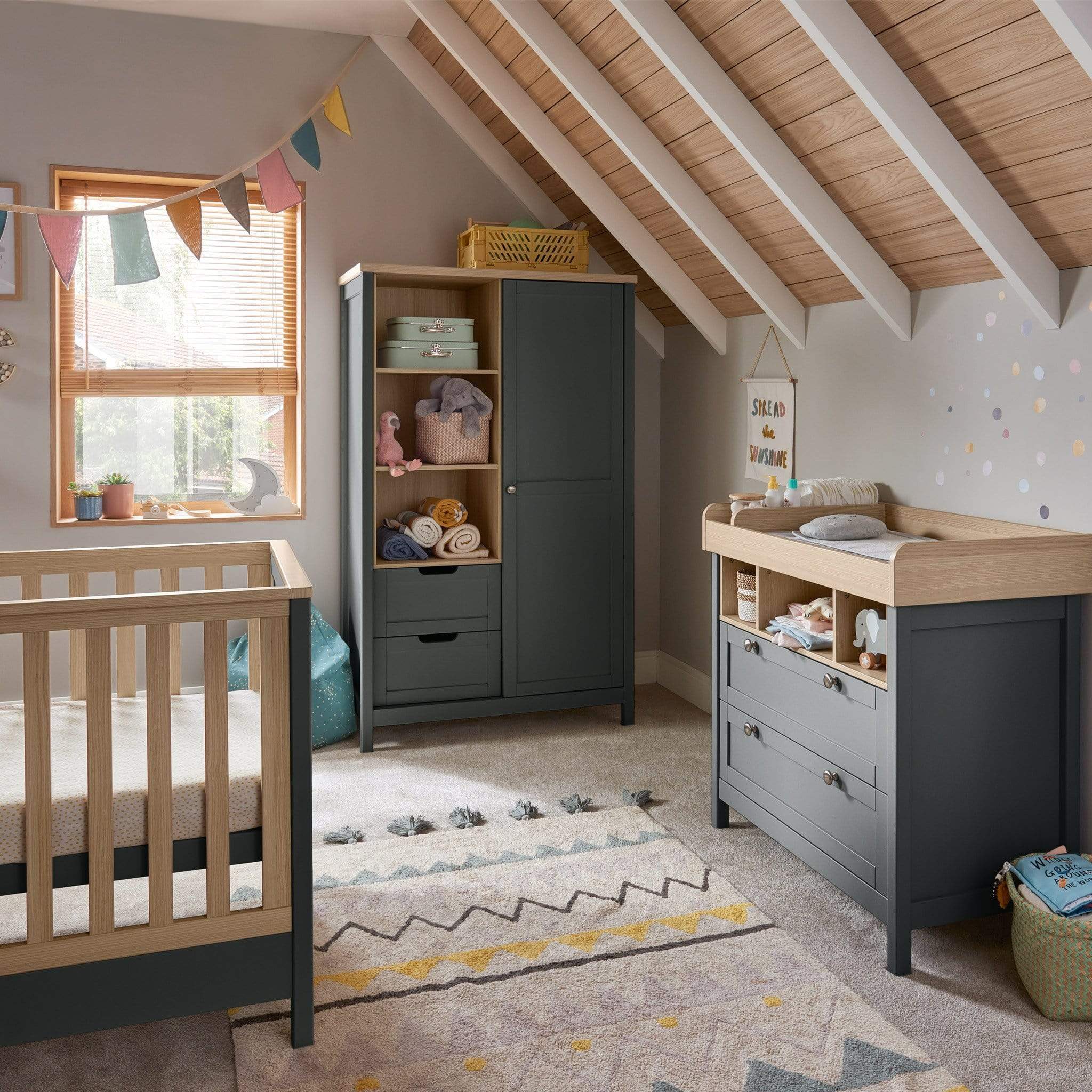 Mamas & Papas cot bed room sets Mamas & Papas Harwell 3 Piece Cotbed Range Grey/Oak RAHL1TM00