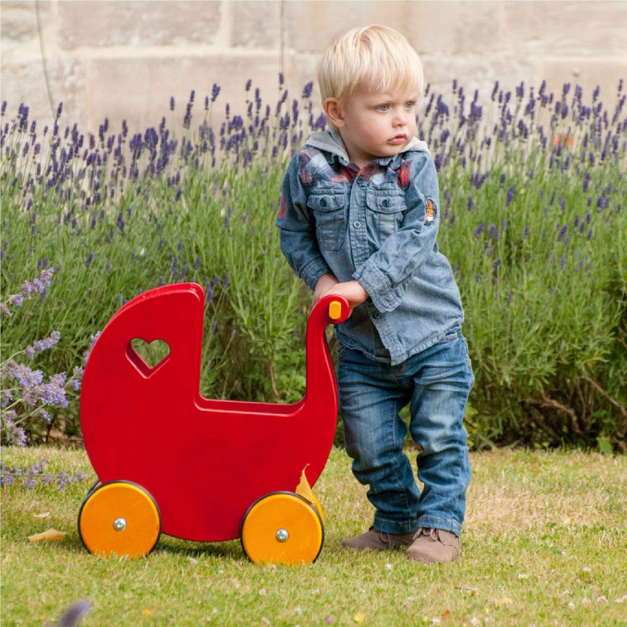 Moover push along toys Moover Wooden Dolls Pram Red MVPRAMR