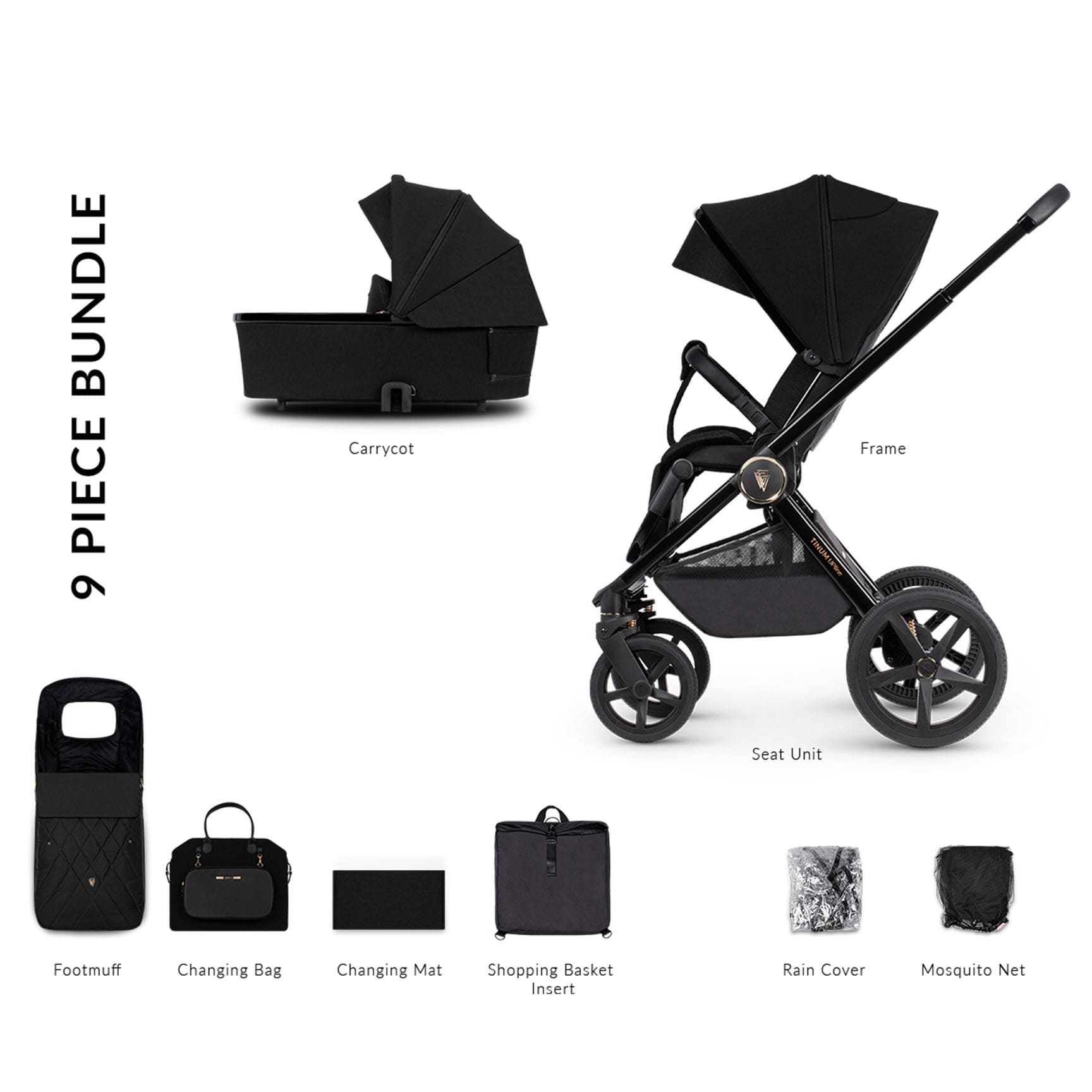 Venicci baby prams Venicci Tinum Upline 2in1 - All Black 12281-ALL-BLK