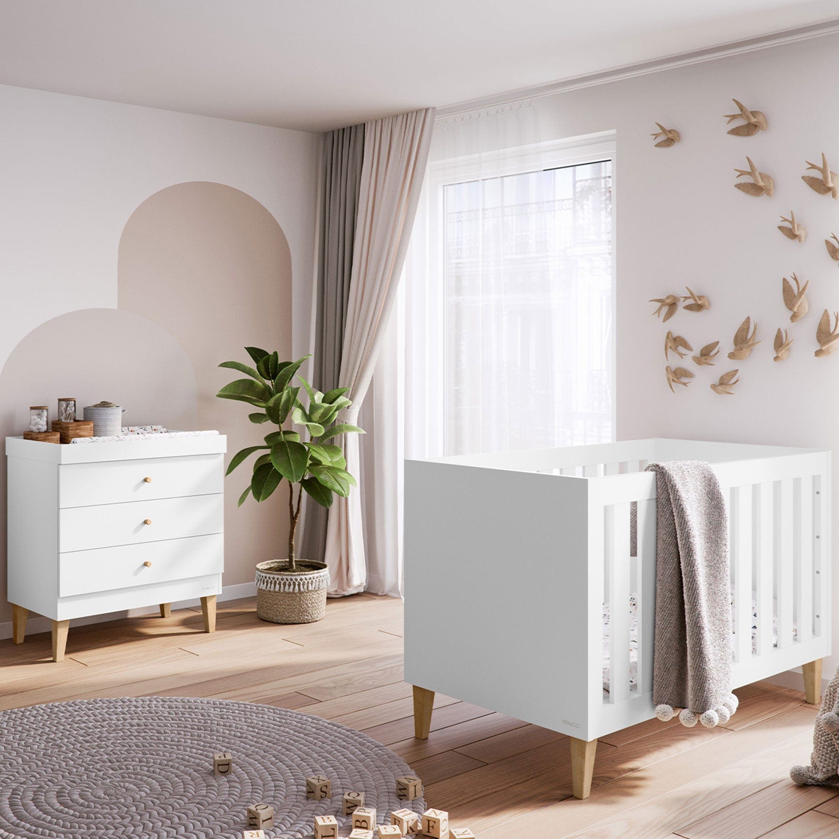 Venicci Nursery Room Sets Venicci Saluzzo 2 Piece Dresser Roomset in Premium White