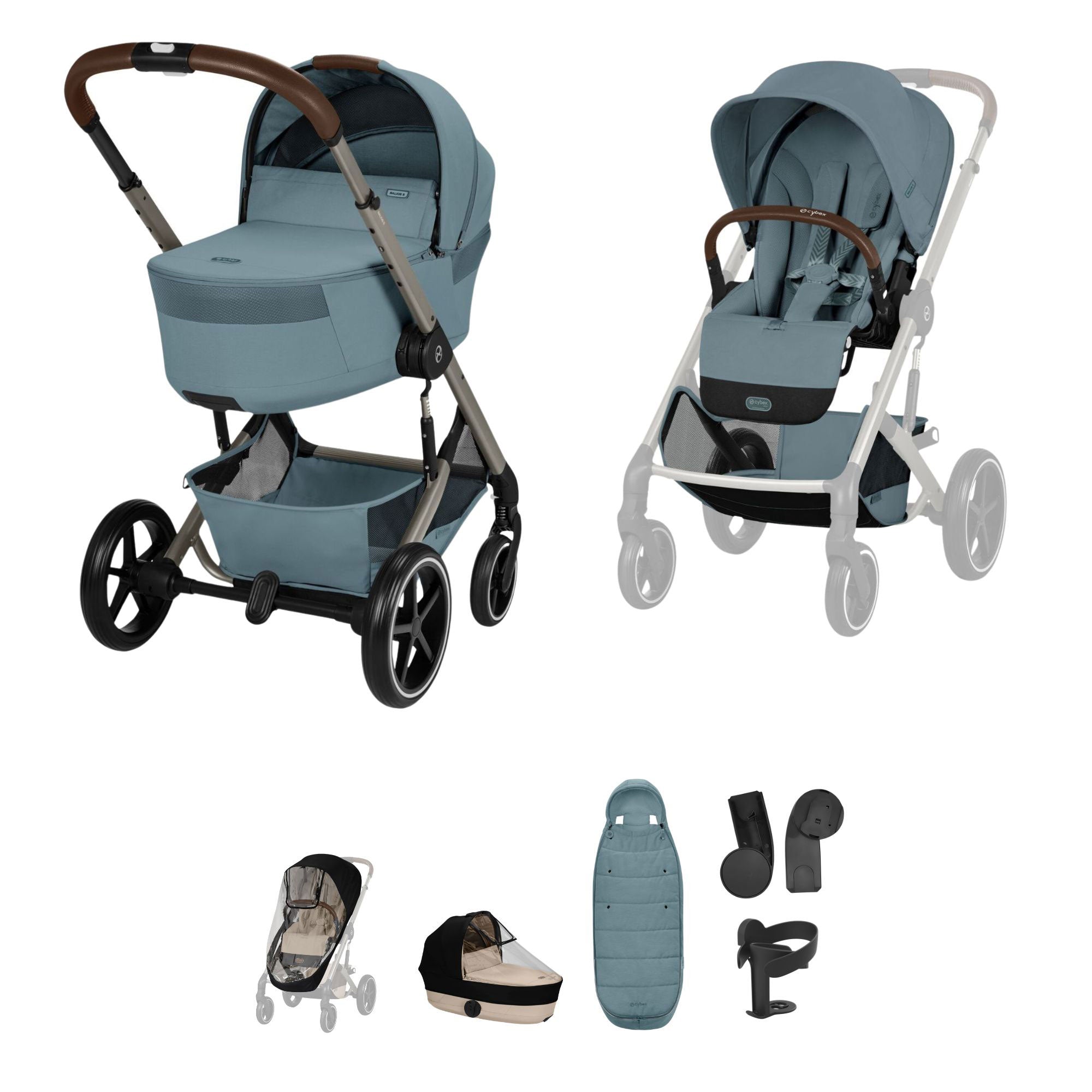 Cybex baby prams Cybex Balios S Lux Foldable Carrycot Accessory Bundle - Stormy Blue 23026-BAL-ACC-STO-1