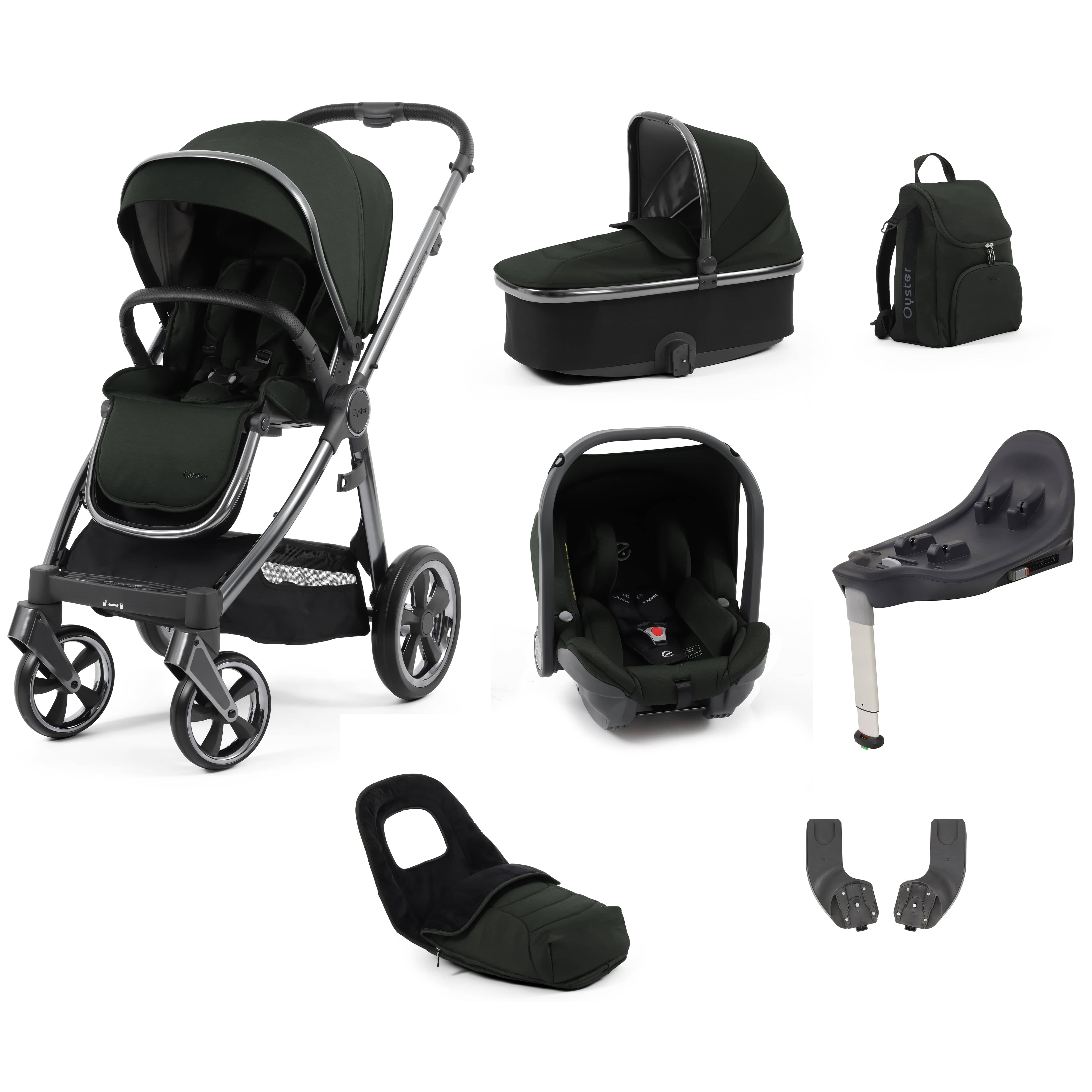 BabyStyle travel systems Babystyle Oyster 3 Luxury 7 Piece with Car Seat Bundle in Black Olive 14769-BLO
