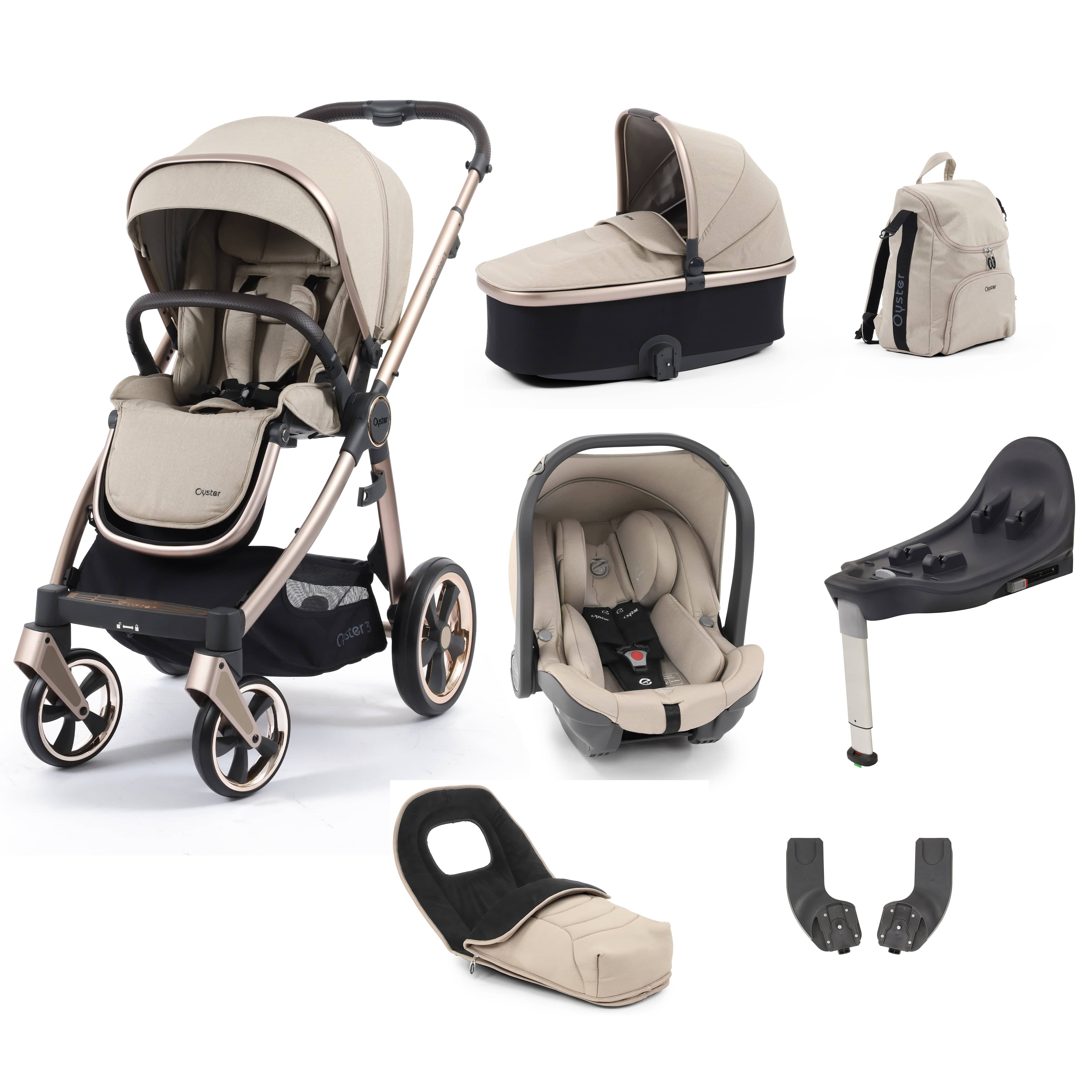 BabyStyle travel systems Babystyle Oyster 3 Luxury 7 Piece with Car Seat Bundle in Creme Brulee 14770-CMB
