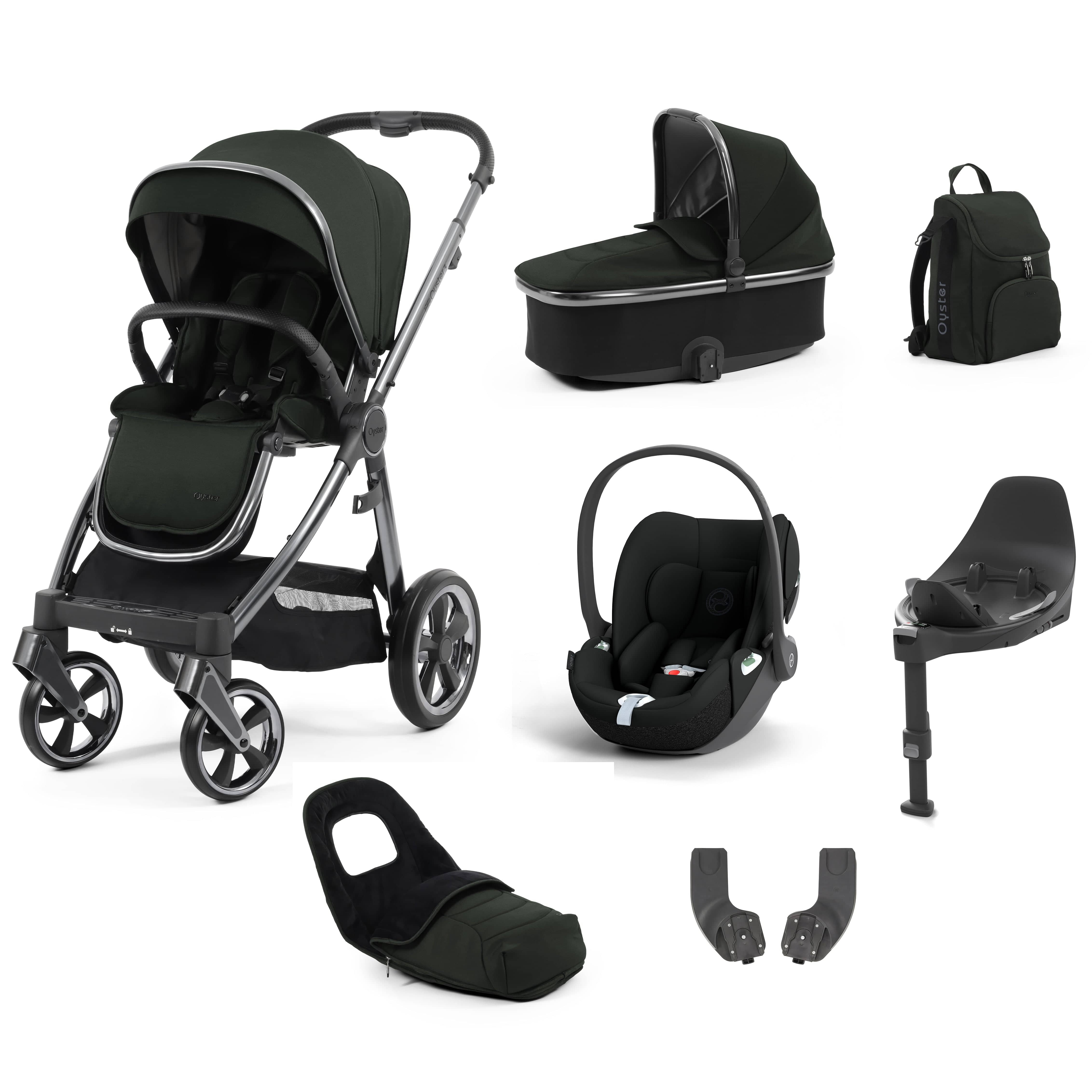 BabyStyle travel systems Babystyle Oyster 3 Luxury 7 Piece with Car Seat Bundle in Black Olive 14796-BLO