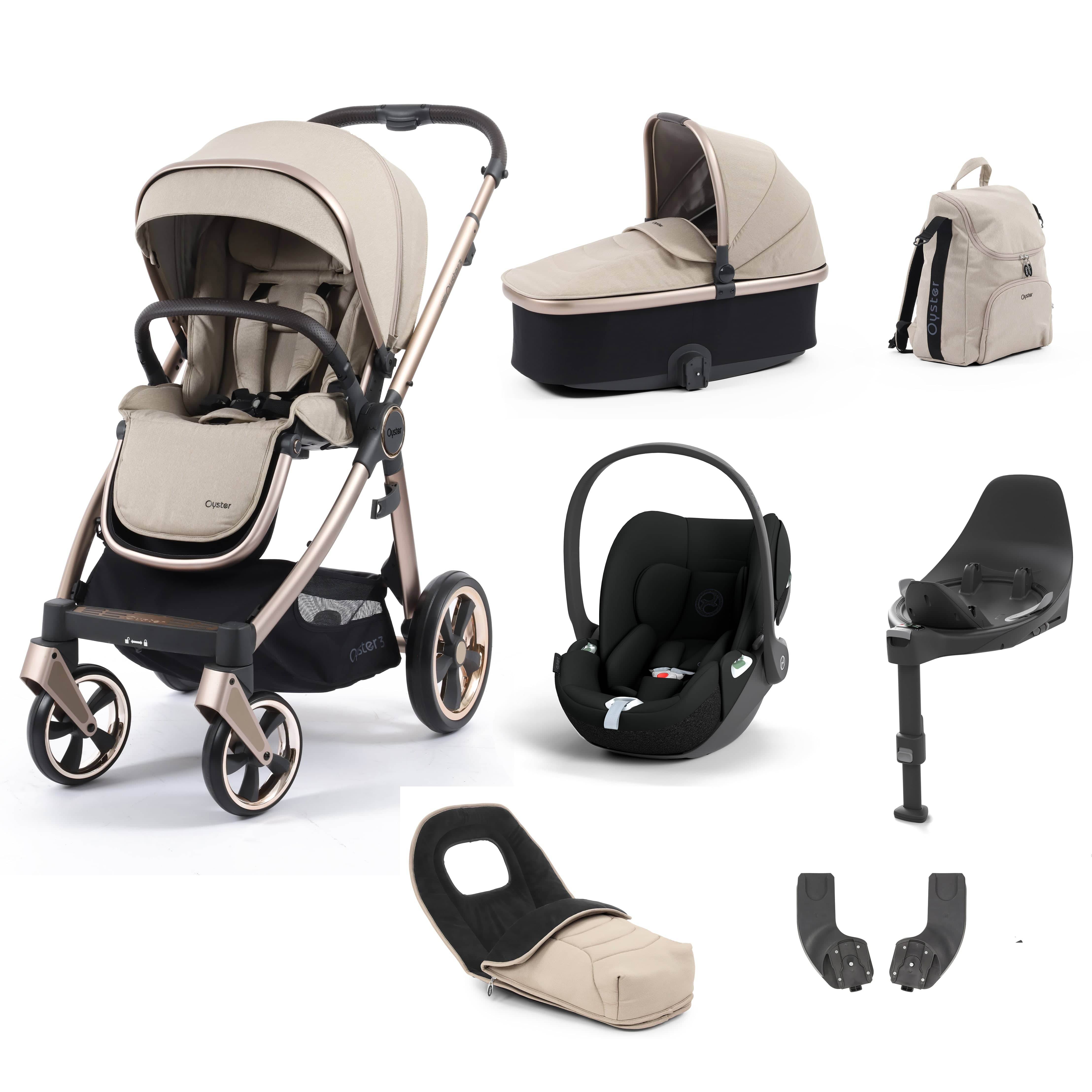 BabyStyle travel systems Babystyle Oyster 3 Luxury 7 Piece with Car Seat Bundle in Creme Brulee 14797-CMB