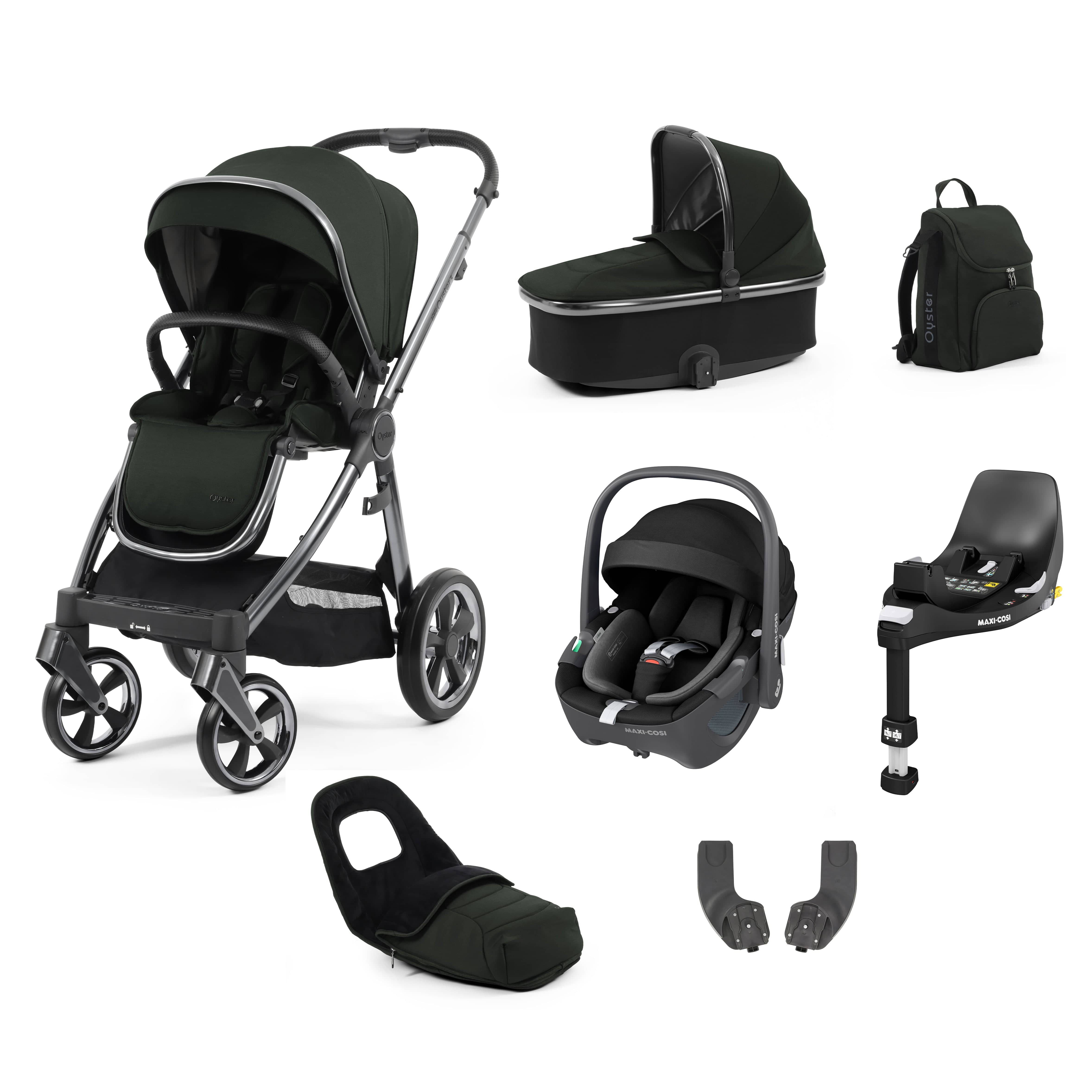 BabyStyle travel systems Babystyle Oyster 3 Luxury 7 Piece with Car Seat Bundle in Black Olive 14803-BLO
