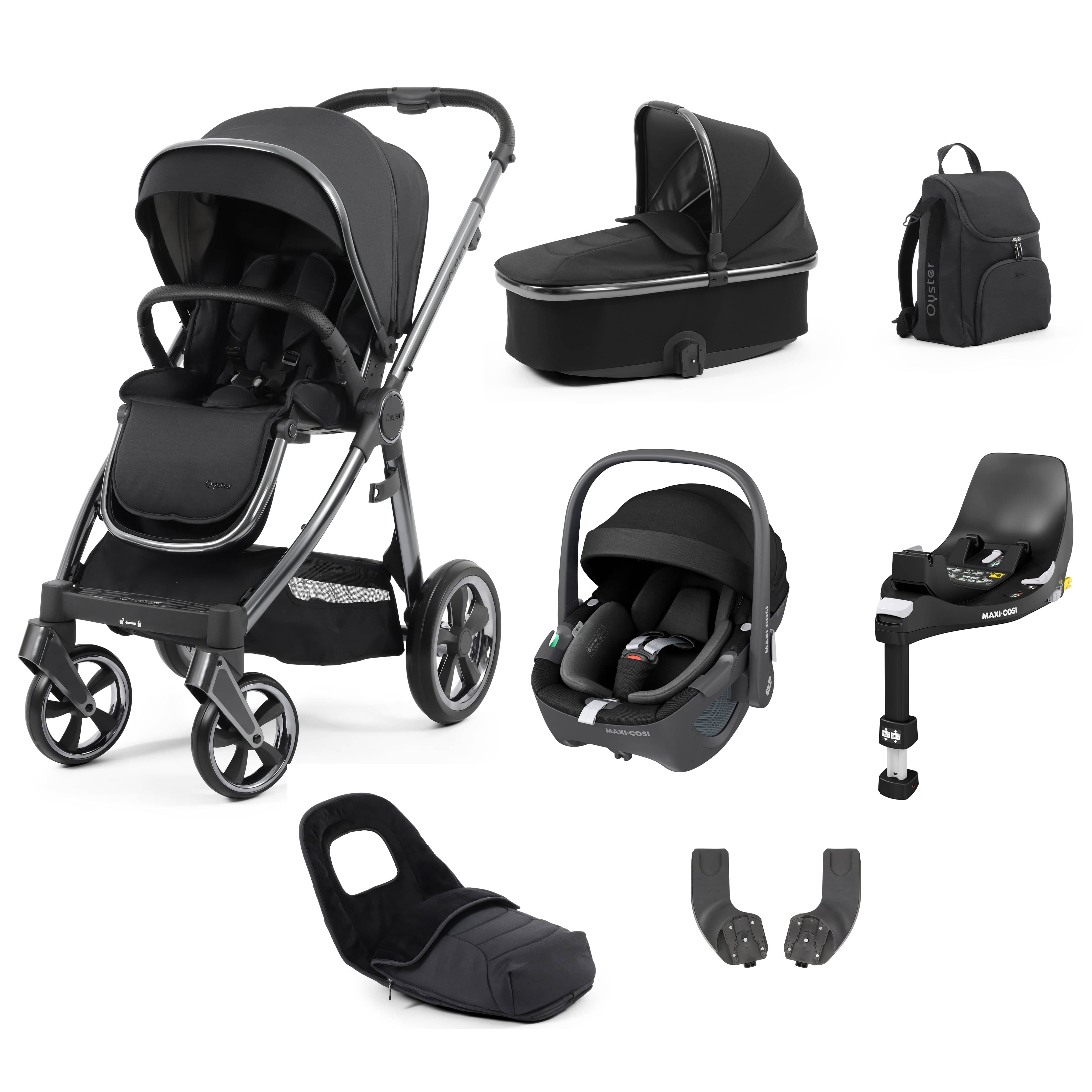 BabyStyle travel systems Babystyle Oyster 3 Luxury 7 Piece with Car Seat Bundle in Carbonite 14805-CRB