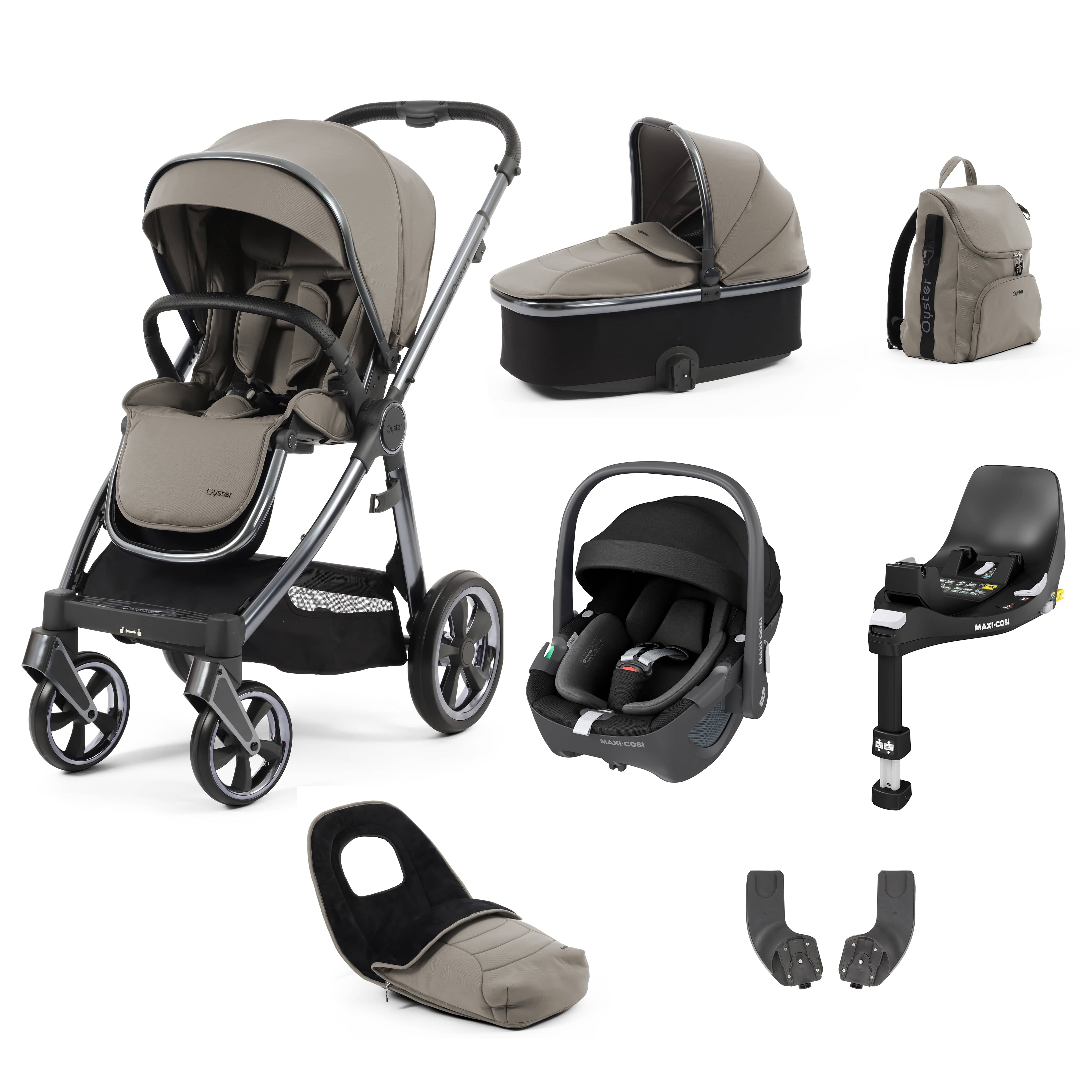 BabyStyle travel systems Babystyle Oyster 3 Luxury 7 Piece with Car Seat Bundle in Stone 14809-STN