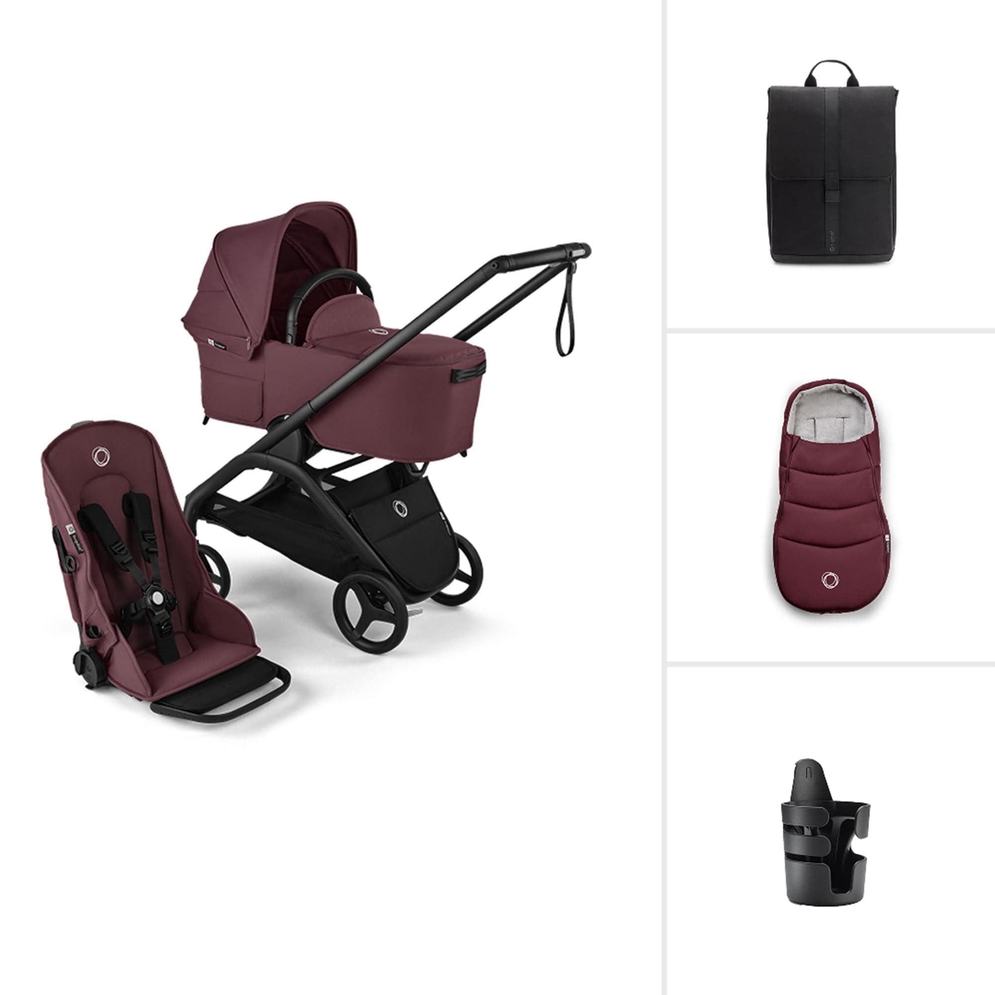 Bugaboo baby prams Bugaboo Dragonfly Essential Bundle - Black/Dark Cherry 18321-BLK-DAR-CHE