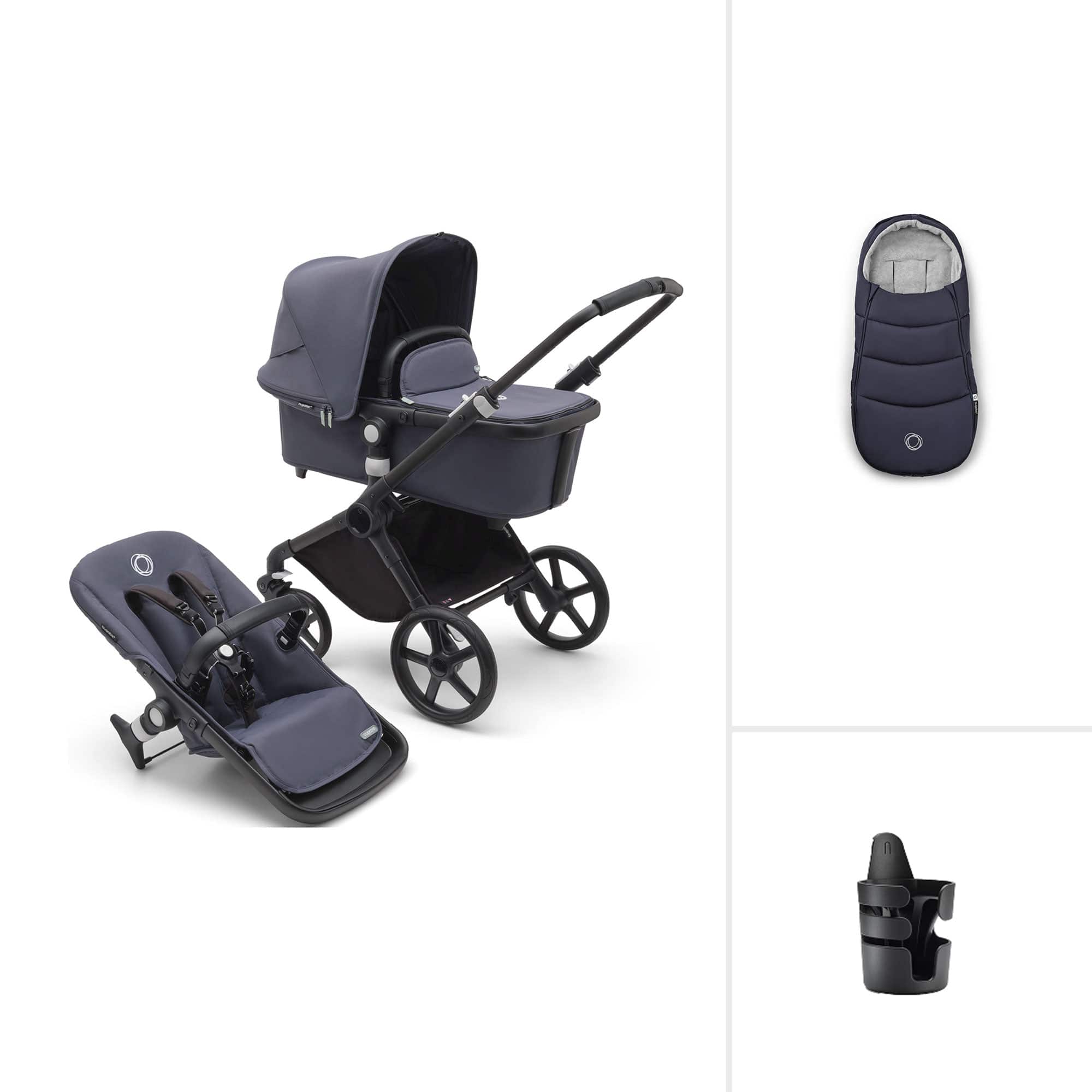 Bugaboo baby prams Bugaboo Fox Cub Essential Bundle - Black/Stormy Blue 19963-FXCB-ESS